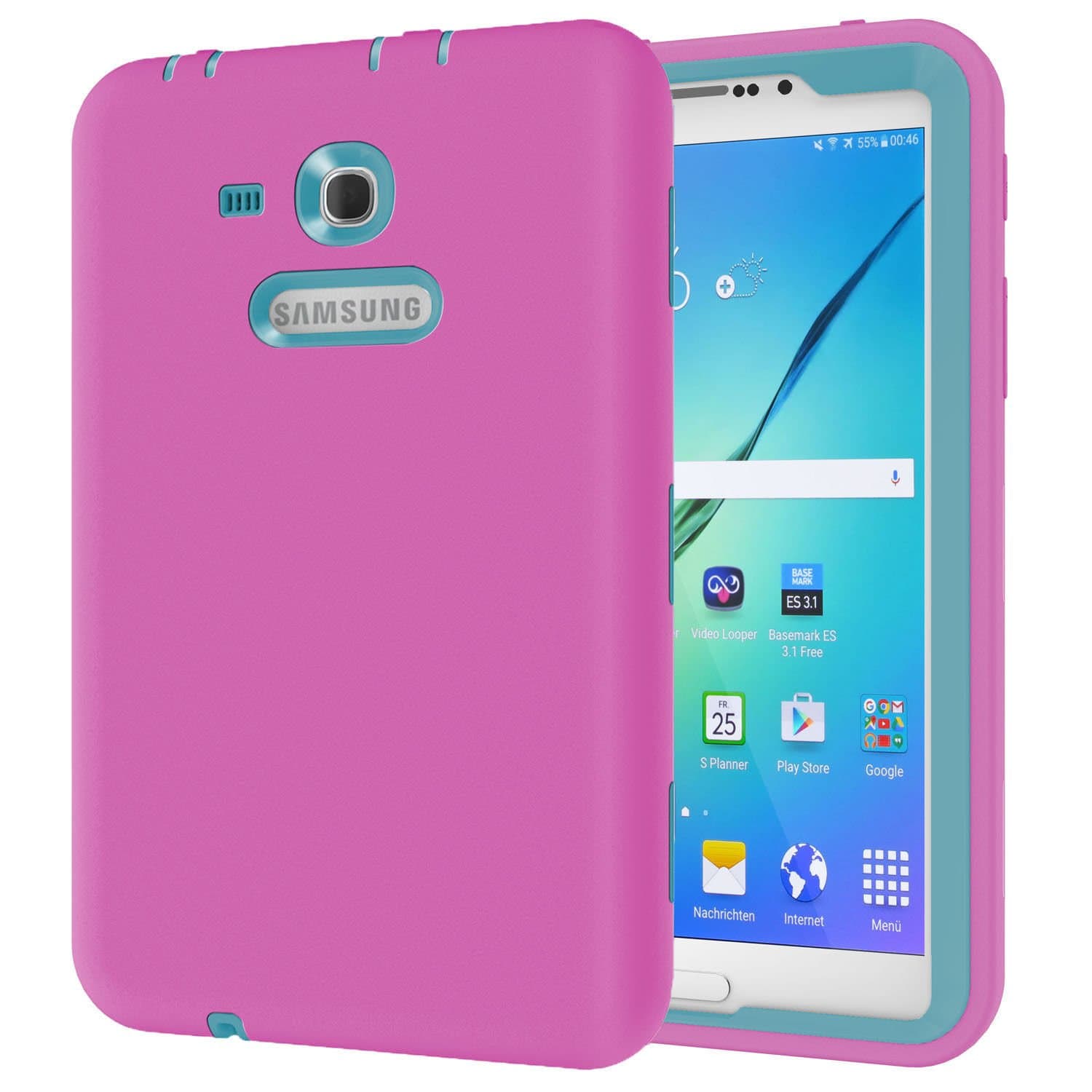 Ycxbox Samsung Galaxy Tab E Lite 7.0" Case, Galaxy Tab 3 Lite 7.0 Case,Rugged Heavy Duty Kids Proof Protective Case for SM-T110 / SM-T111 / SM-T113 / SM-T116 (Rose red+Mint)