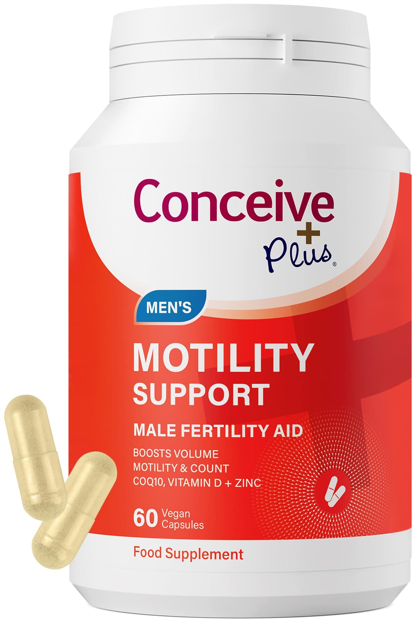 Conceive Plus Men's Motility Support Supplement - Boost Sperm Quality & Count - Male Fertility Supplements for Hormonal Balance, Reproductive Health & Fertility, Ginseng, Zinc, CoQ10-60 Capsules