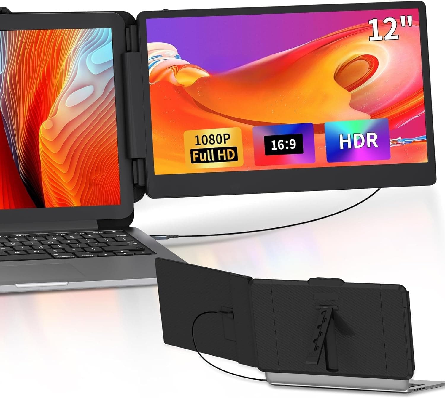 V2COM 12" Dual Laptop Screen Extender, HDMI/USB-C Plug-Play Portable Monitor Display, Compatible With Multiple Systems (Mac/Wins/Android/Switch/Dex)