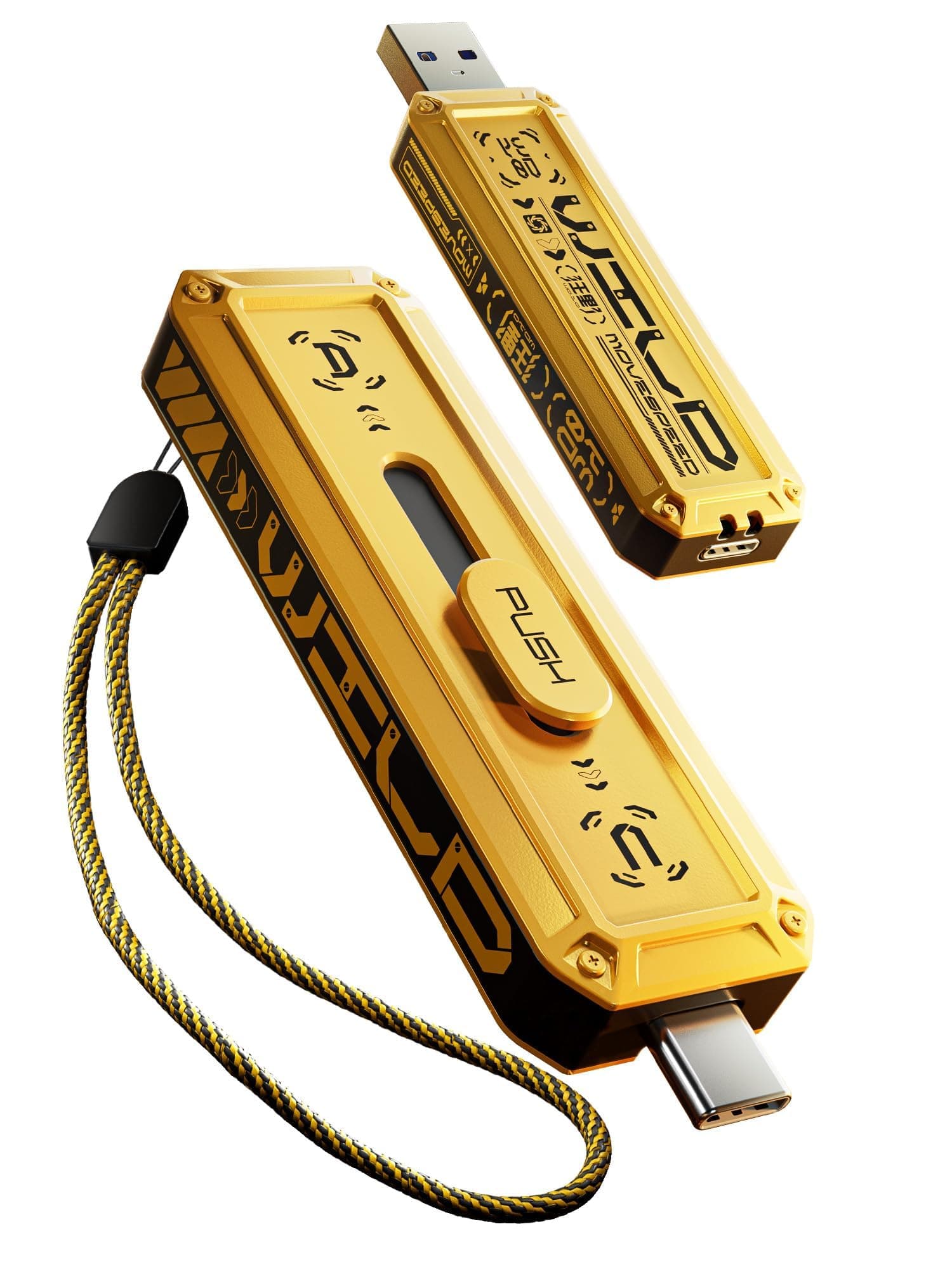 1TB External SSD 1000MB/s Read Write Speed,USB 3.2 Gen2+USB C Flash Drive with Dual Ports, Portable SSD 3-Stage Push-Pull Design, Thumb Drive for iPhone 15/16/17 Series/Mac/Android