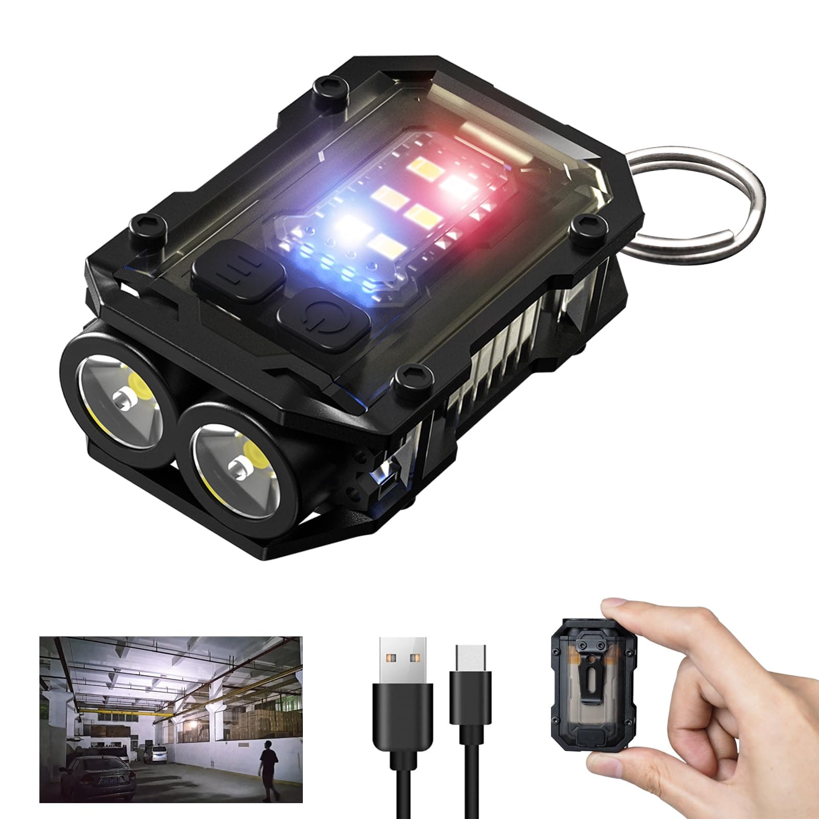 W409 Mini Keychain Flashlight with Magnet, USB C Rechargeable, EDC, 800 High Lumens, LED & COB Portable Clip on Flashlights-8 Modes, Waterproof