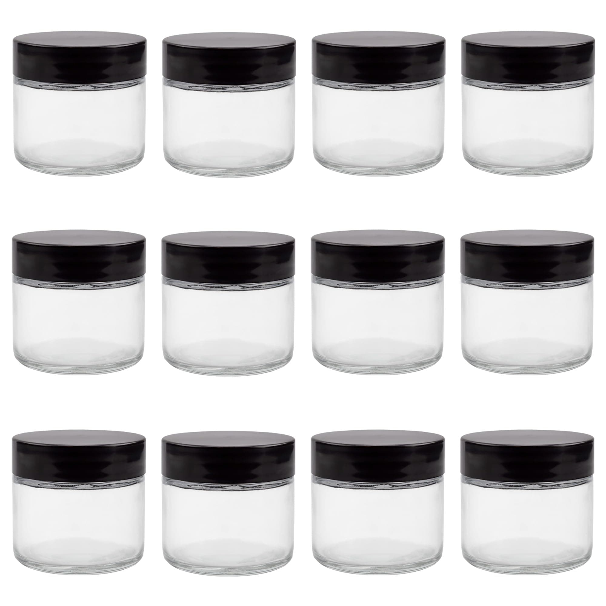 Cornucopia Brands 2oz Straight Sided Clear Glass Jars (12 pack), Airtight Cosmetic Jars for Creams, Balms & Aromatherapy