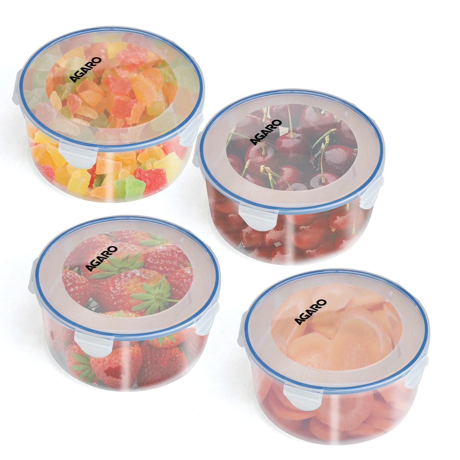 Airtight Container, Food Storage Container With Lid, Multipurpose Kitchen Container, Round Plastic Body, Leak Proof, BPA Free, Capacity 400ml Each, Pack of 4