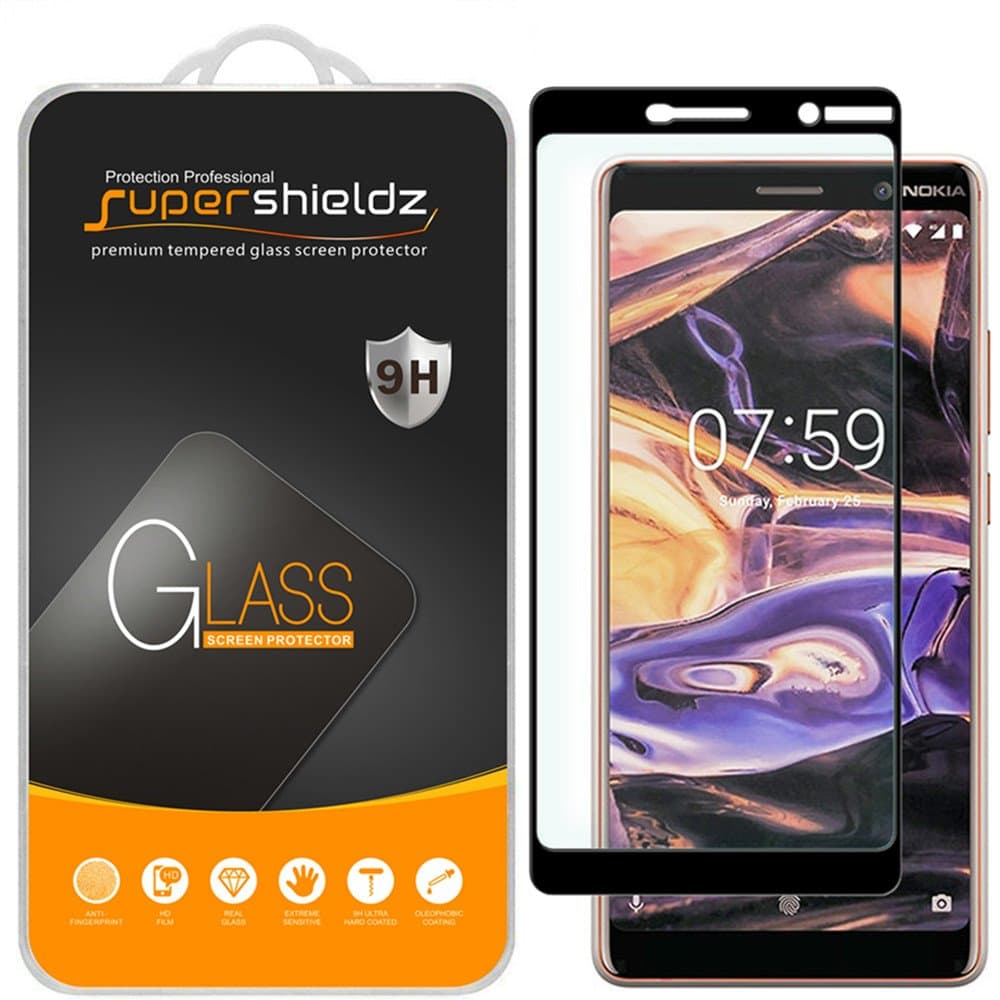 Supershieldz (2 Pack) Designed for Nokia 7 Plus Tempered Glass Screen Protector, (Full Screen Coverage) 0.33mm, Anti Scratch, Bubble Free (Black)