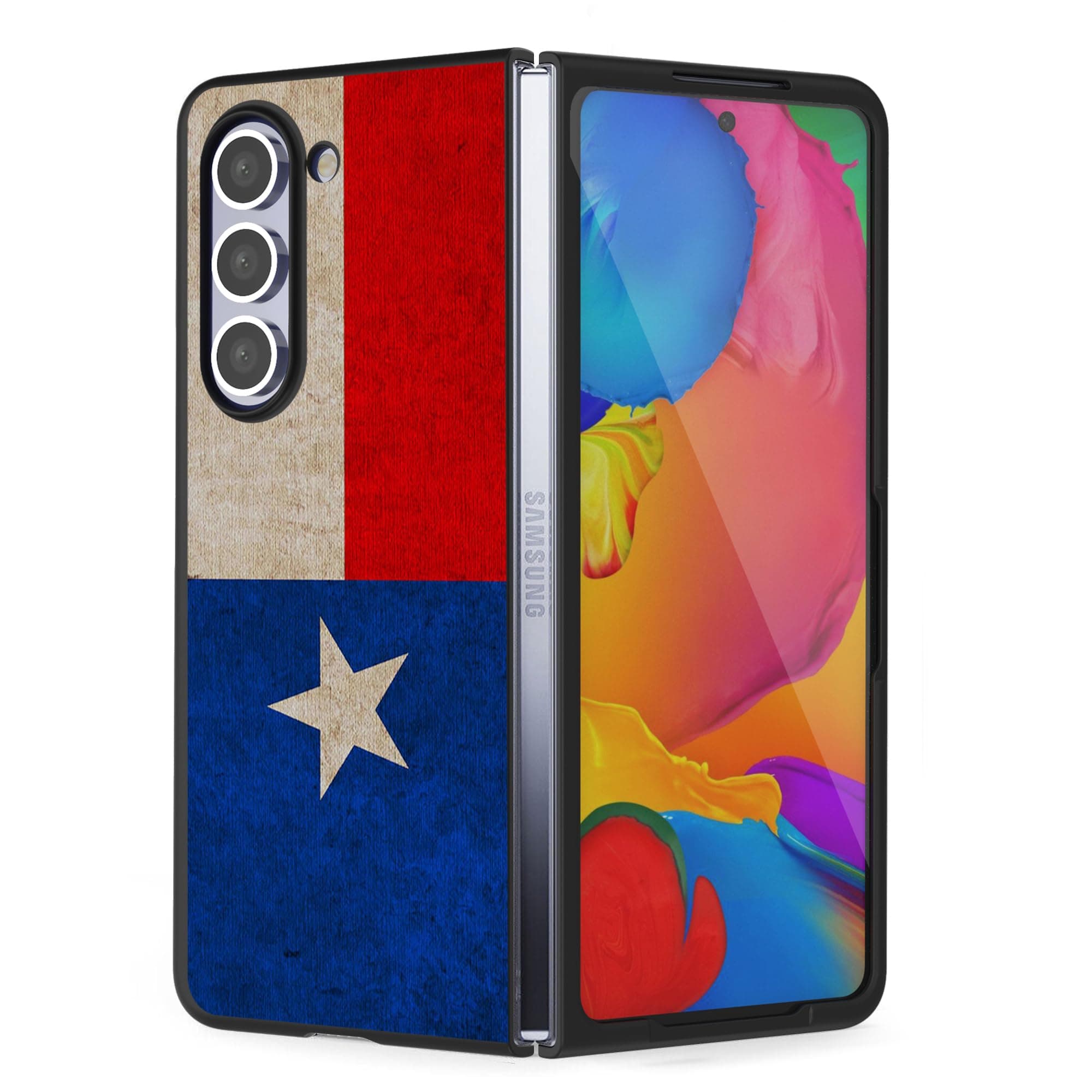 Hard Shell Black Case Texas Flag Design Compatible with Samsung Galaxy Z Fold 5, Ultra Slim Non Slip Full Body Reinforced Drop Protection Anti-Scratch Shockproof