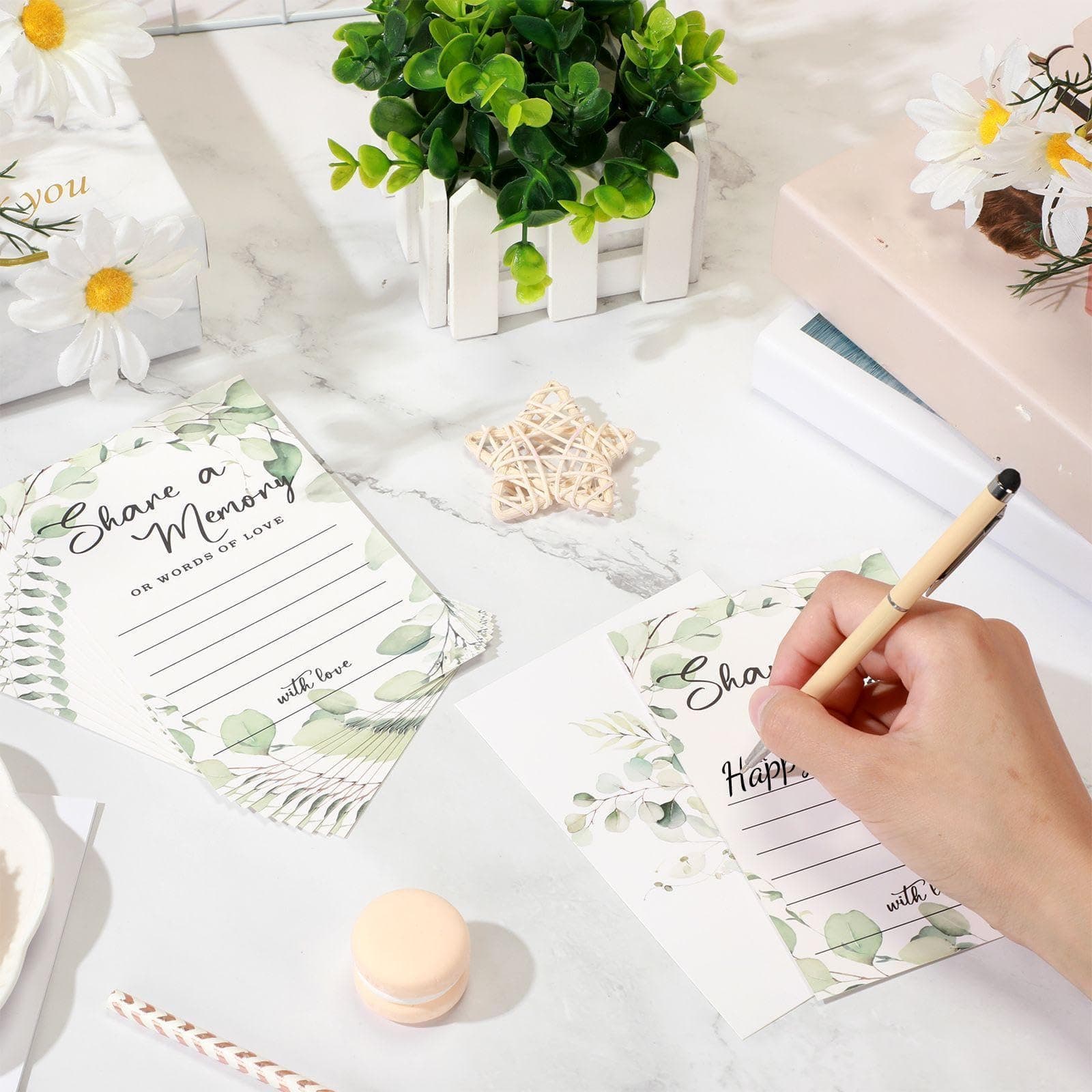 Pajean 50 Pcs Greenery Share a Memory Cards for Collections of Life, Memory Cards Box Guest Ideas for Funeral Graduation Wedding Bridal Shower Birthday Anniversary Retirement(Classic Style)