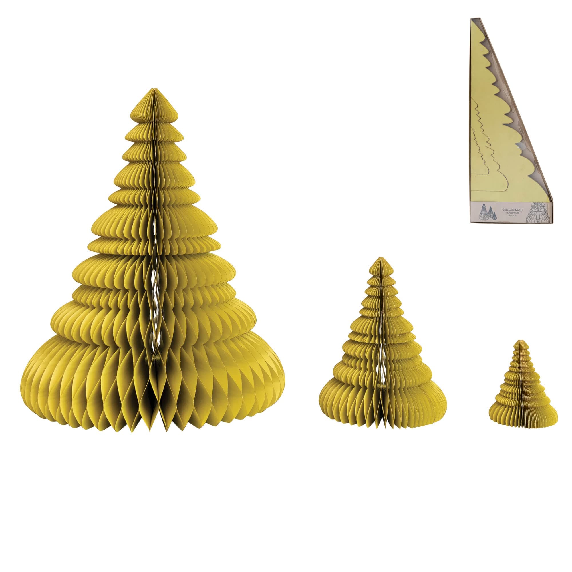 Creative Co-Op20" Round x 26" H, 9-1/2" Round x 12" H & 5" Round x 6" H Handmade Recycled Paper Folding Honeycomb Trees w/Glitter, Chartreuse, Set of 3