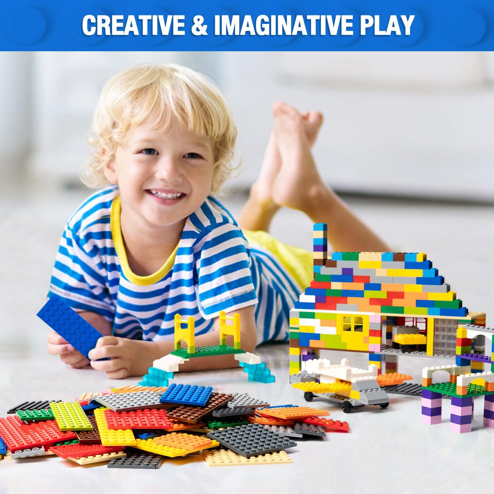 110 Pieces Classic Building Plates, 11 Sizes Small Baseplates Multipacks - Compatible with All Major Brands Building Pieces, Flat Platform Base for Moc Building, 12 Colors