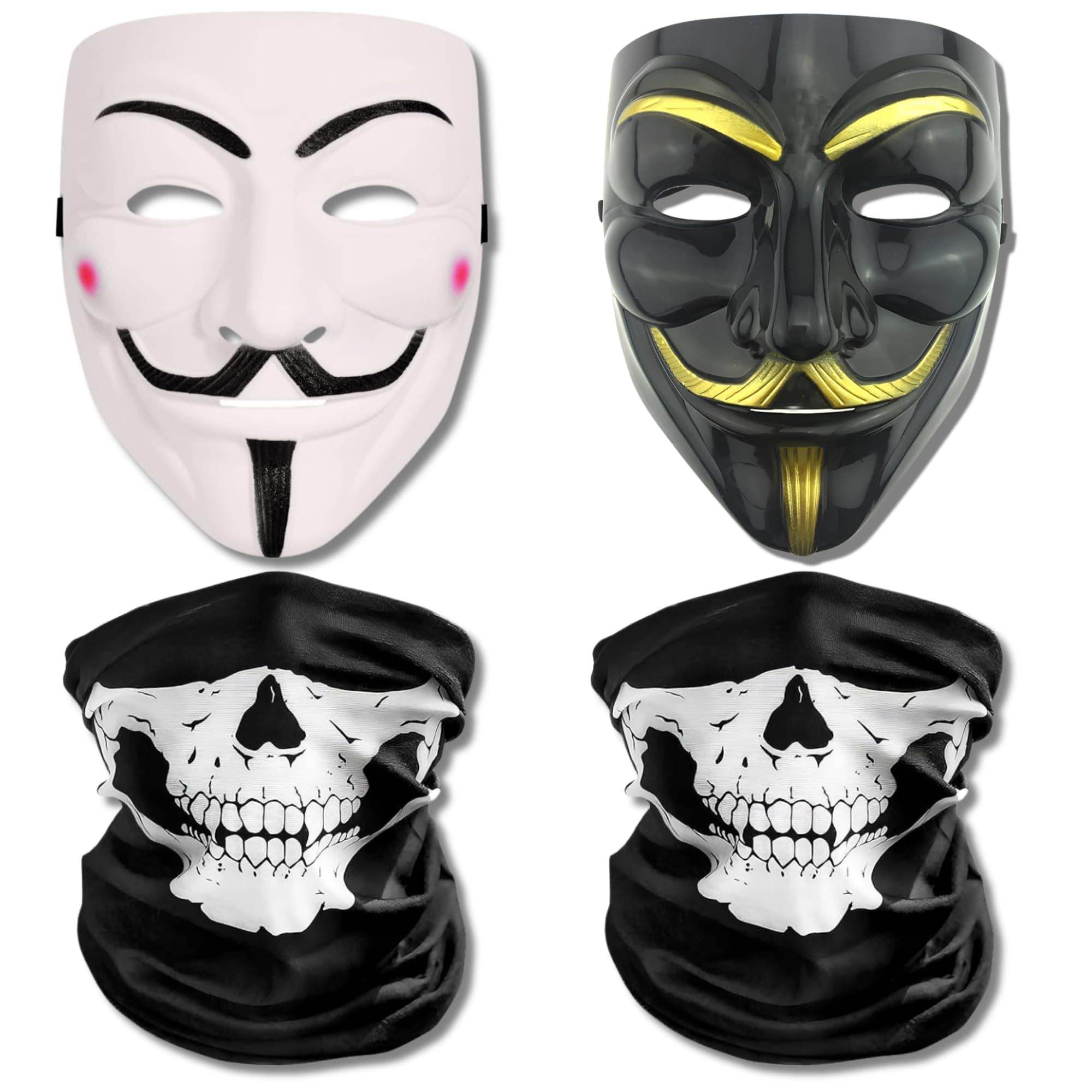 Spy Ninjas Project Zorgo PZ Hacker Mask Set – 2 Hacker Masks & 2 Skull Neck Gaiters (Black & White Hacker Masks & X2 Gaiters)