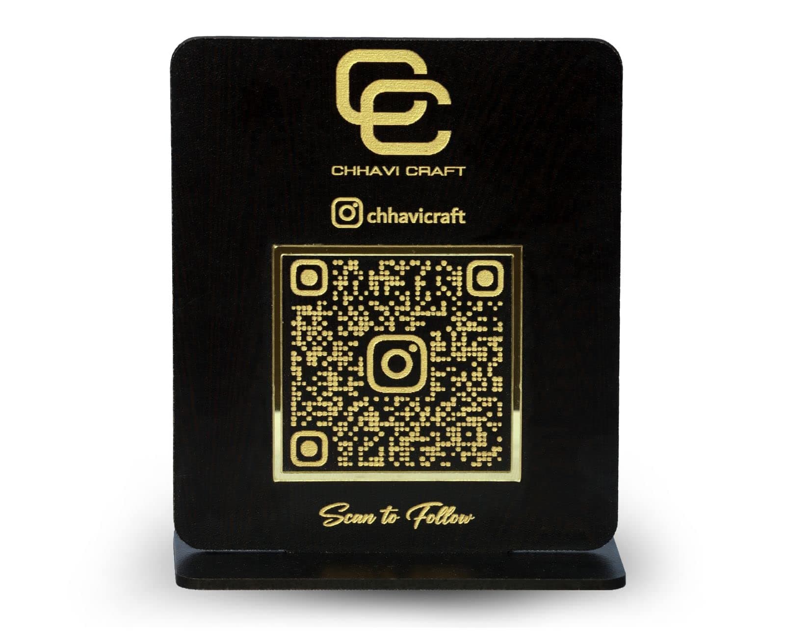 Personalized social media QR code button (Black wood Venge) Black Instagram button scan to follow instagram logo Gpay phonepe QR code stand for shop