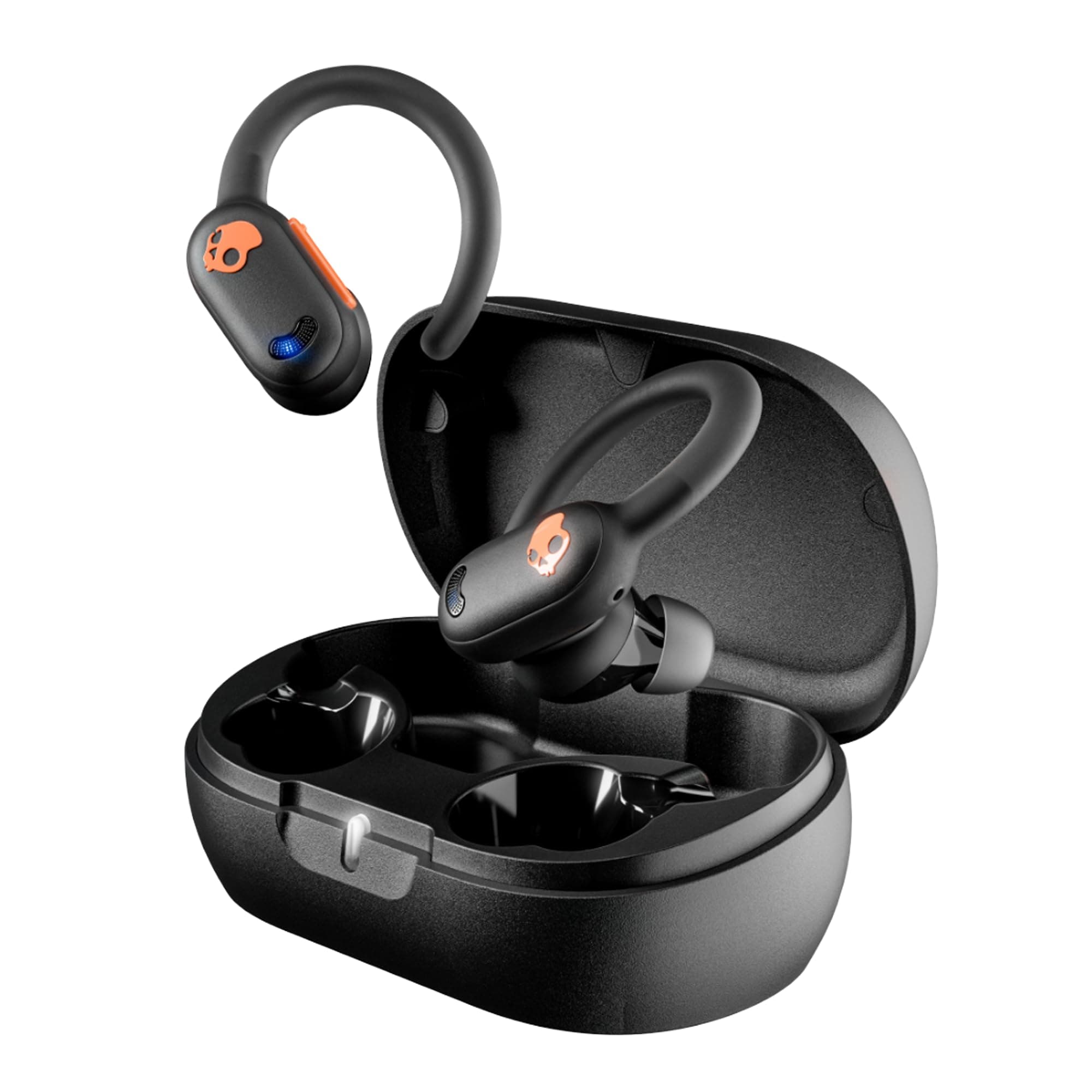 Push ANC Active in-Ear Wireless Earbuds, 58 Hr Battery, IP67 Waterproof, Wireless Charging, Microphone, Works with iPhone Android and Bluetooth Devices - True Black/Orange