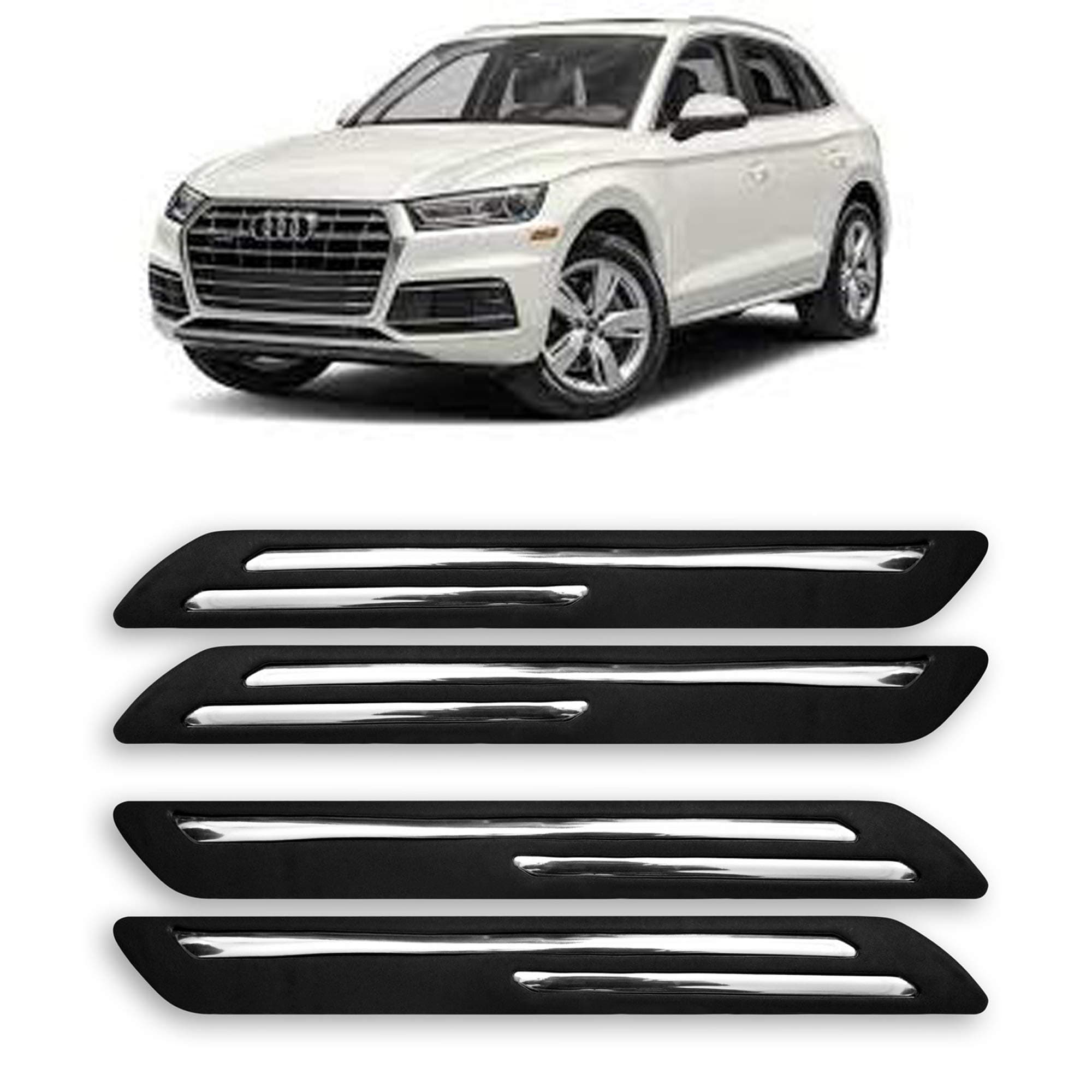 DROHAR® Presenting Car Bumper Protector Guard for Audi Q5 with Rust Proof Double Chromium Strip (Black Set of 4-Pcs)