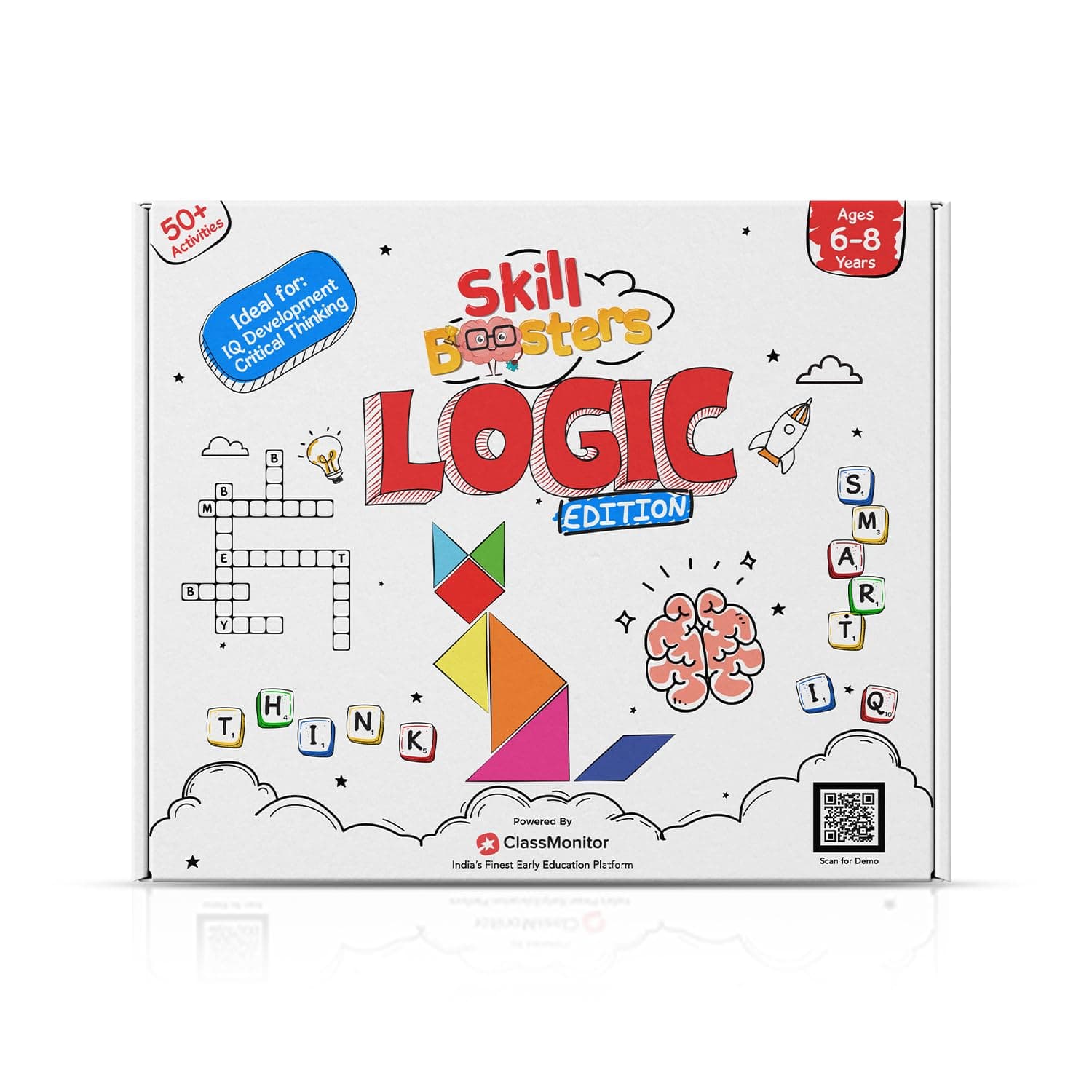 - 50+ Activities Skill Boosters Logic Edition for Kids Ages 6 7 8 | Puzzles & Brain Games | STEM Worksheets, Riddles, Crosswords, Word Games & Tangrams | IQ Development Educational Gift Set