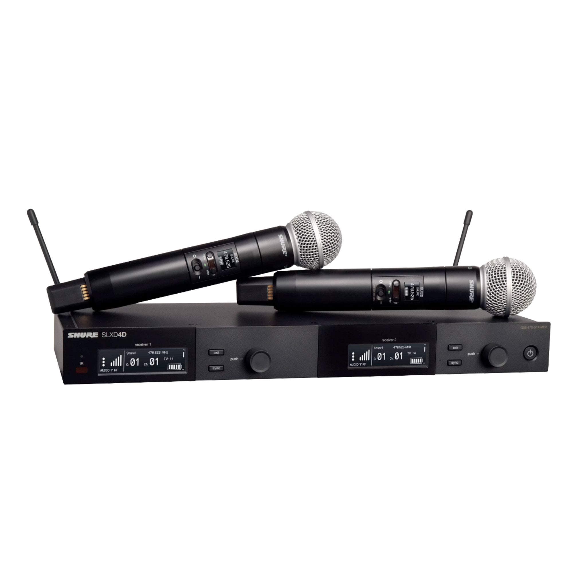 SLXD24D/SM58 Dual Channel Digital Wireless Microphone System - Includes Two SLXD2 Handheld Transmitters with SM58 Vocal Mic Capsules, SLXD4D Rack Mount Receiver | J52 Band (SLXD24D/SM58-J52)