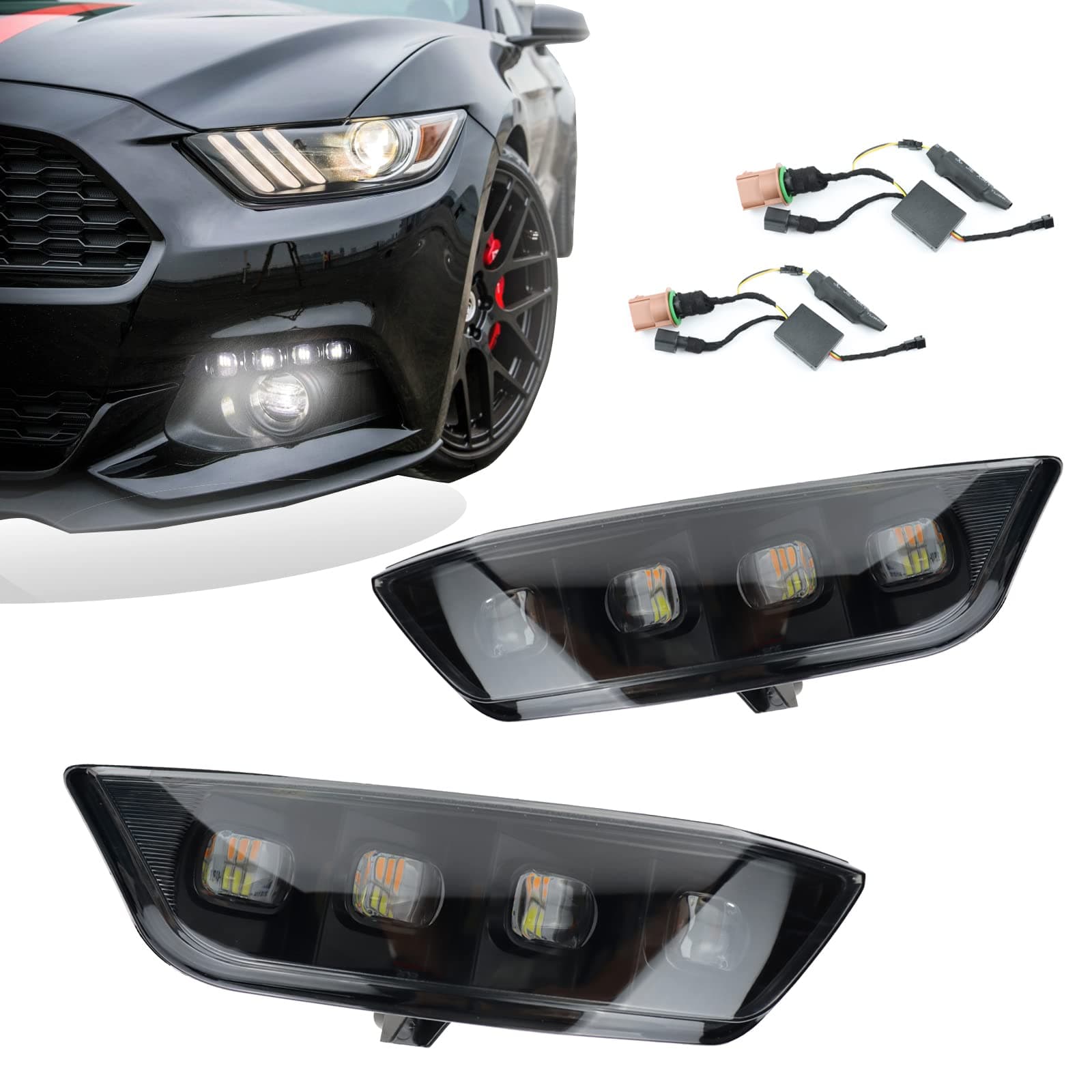 Switchback White/Amber LED Front Fog Daytime Sequential Running Lamp Flash Turn Signal Feature Accessories for Ford Mustang 2015-2017 Convertible Coupe