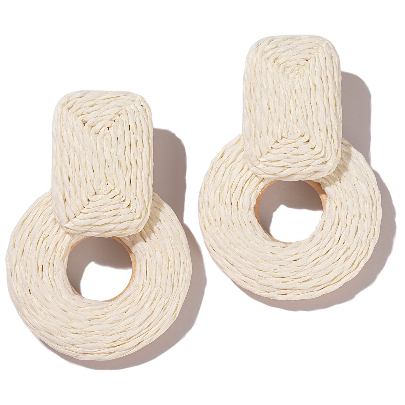 Statement Raffia Earrings Cute Boho Earrings Rattan Dangle Earrings Handmade Straw Wrap Earrings Summer Drop Dangling Earrings for Women