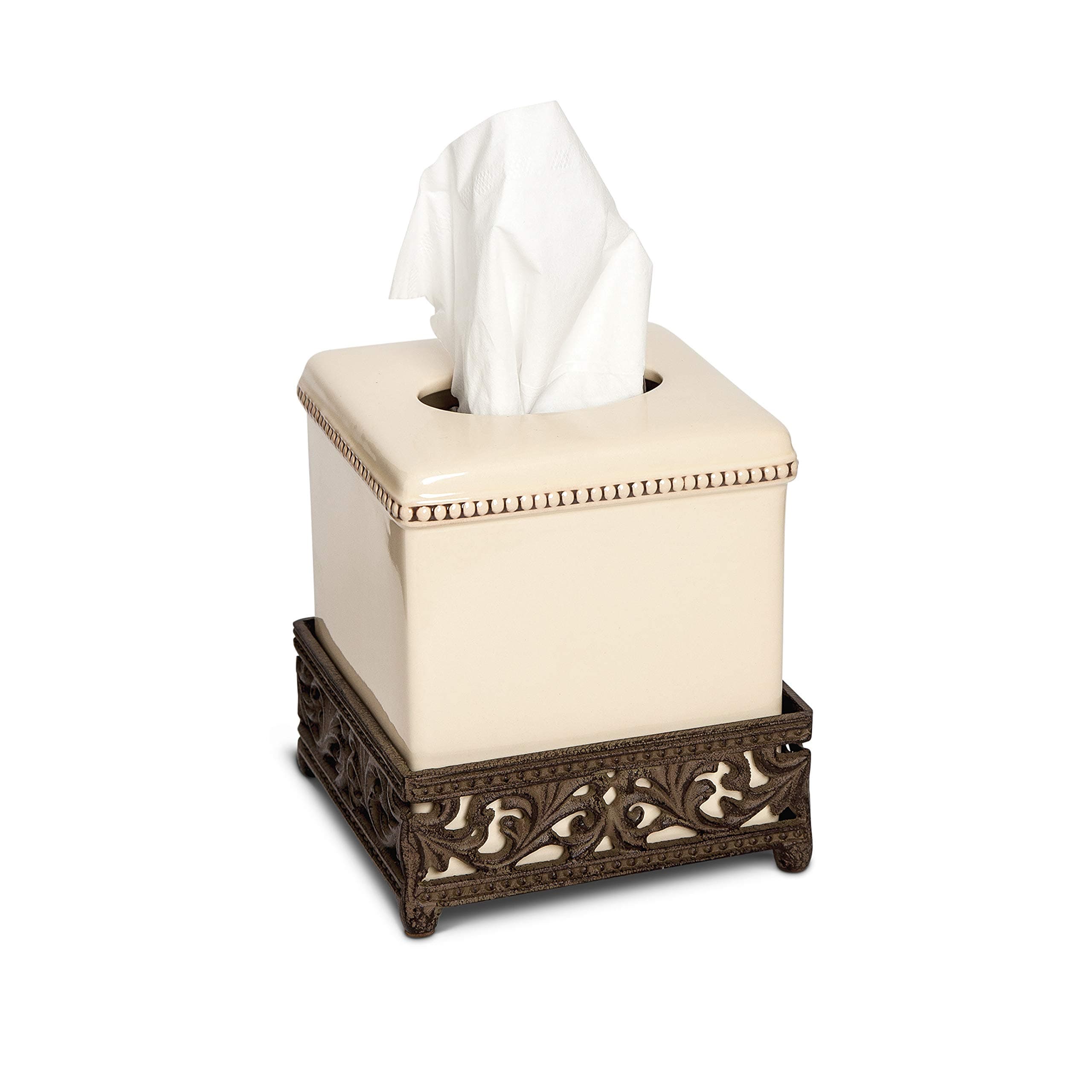 GG Collection Gracious Goods Ceramic Square Tissue Box - Cream