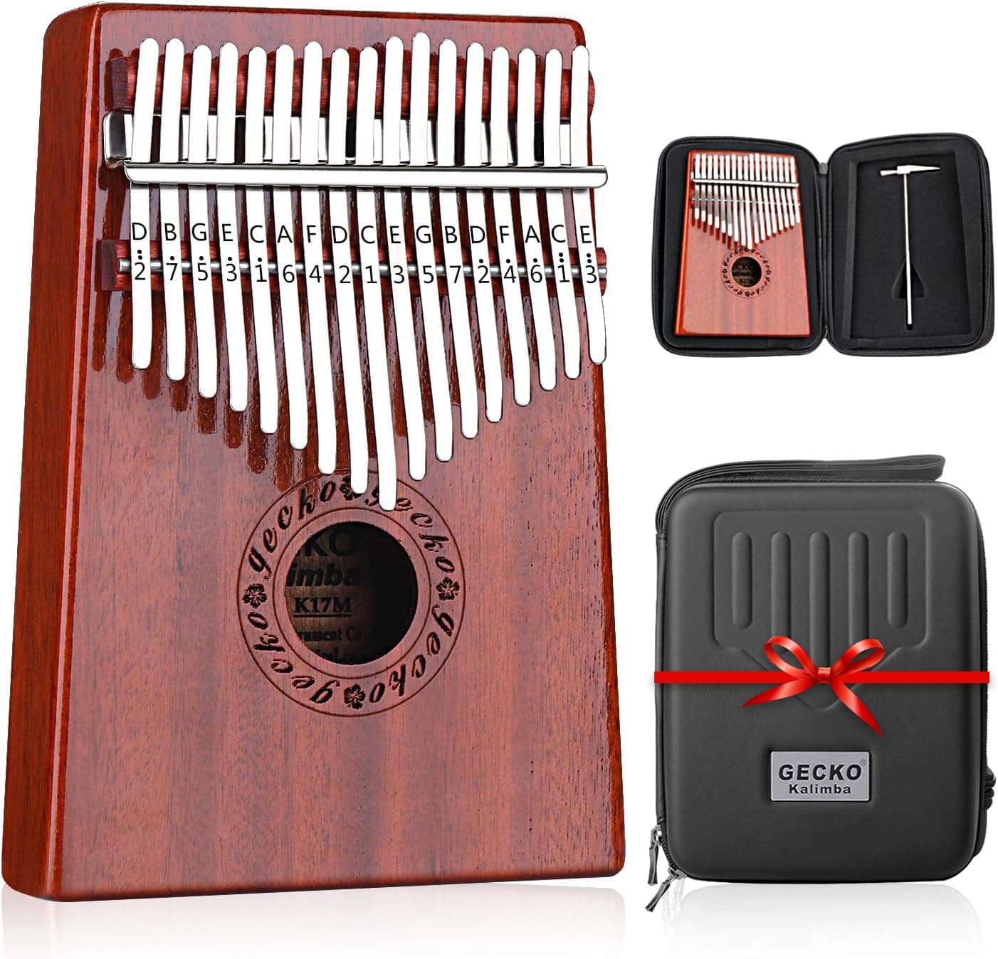 GECKO Kalimba 17 Key Thumb Piano with Hardshell Case Study Instruction Song Book Tuning Hammer for Beginners C Tone Tuned