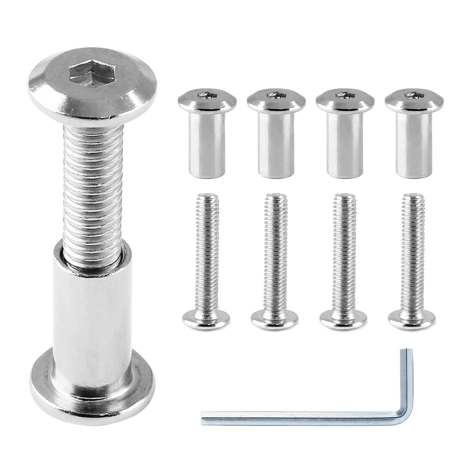 Jersvimc 10 Pair(20 Piece) M6x35mm Hex Drive Socket Cap Bolt with Allen Wrench, Silver Furniture Connector Bolts M6 Countersunk Screw Barrel Nuts Binding Screws for Crib Replacement Belt Cabinet