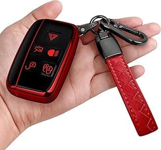 Sindeda for Land Rover Key Fob Cover with Keychain Soft Full Protection Key Shell Key Case Compatible with Land Rover LR4 Range Rover Sport Evoque Jaguar XF XJ XJL F-pace (Red)