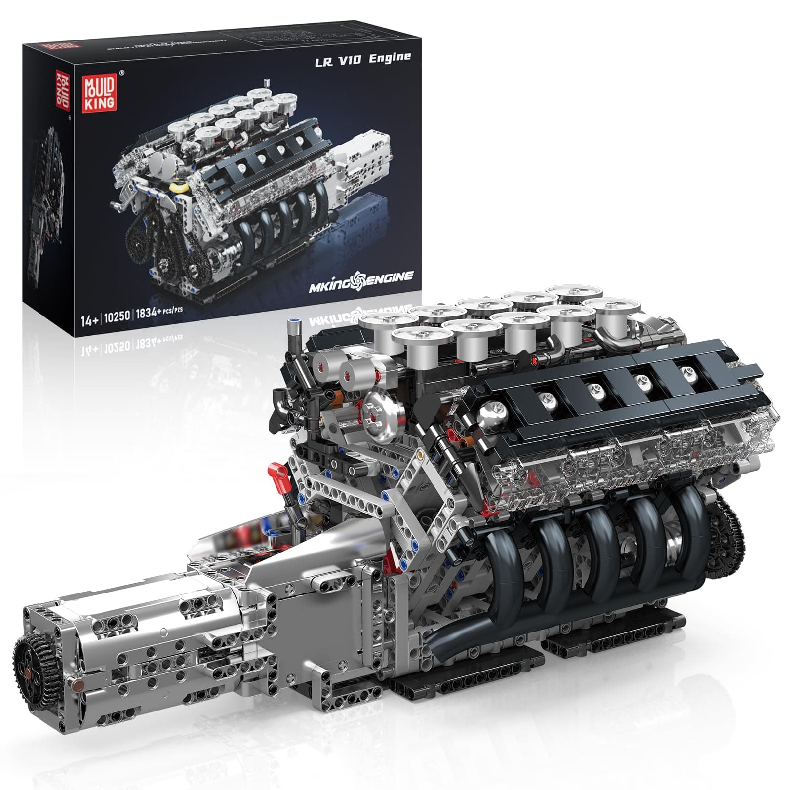 Mould King LR V10 Engine Model Kit for Adults, 1834 Pcs Engine Kits that Runs, DIY Mechanical Building Set for 14+, 10250 STEM Educational Toy Car Motor