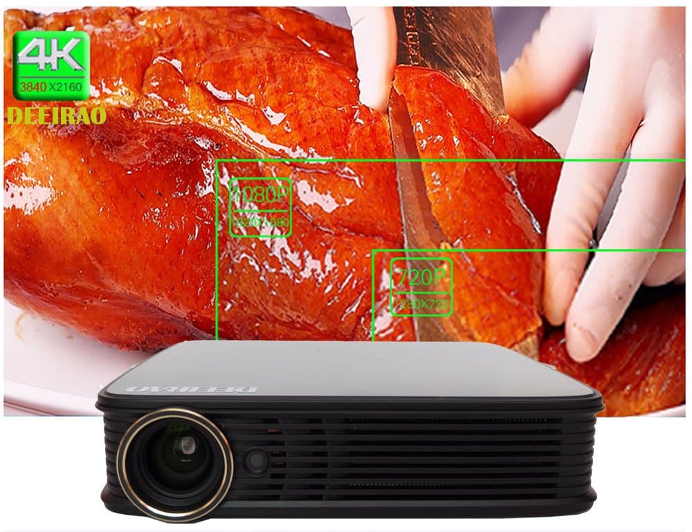 Android5.1 Projector,Deeirao 3D DLP Home Theater Projector Mini Portable Build in WiFi 1280 * 800 Native Resolution Support 4K UHD 2160P 2D Convert to 3D USB HDMI Bluetooth4.0 LED Lamp Black GT918