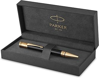 Parker Duofold Ballpoint Pen | Classic Black with Gold Trim | Medium Point Black Ink Refill | Premium Gift Box