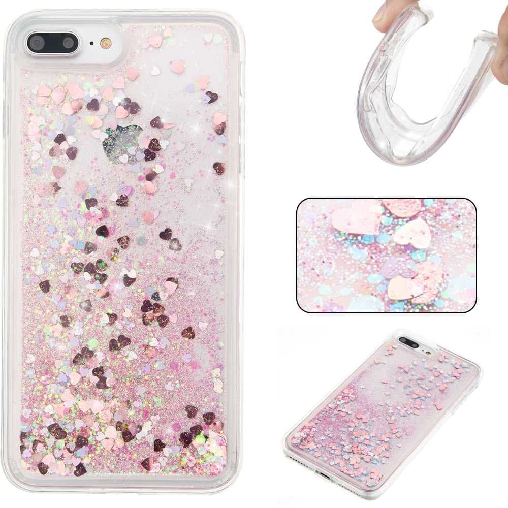 KKEIKO iPhone 8 Plus Case, iPhone 8 Plus Sparkle Glitter Bling Cover Case [with Free Tempered Glass Screen Protector], Premium Soft TPU Protective Cover, Bumper Shell Skin Case (Pink)