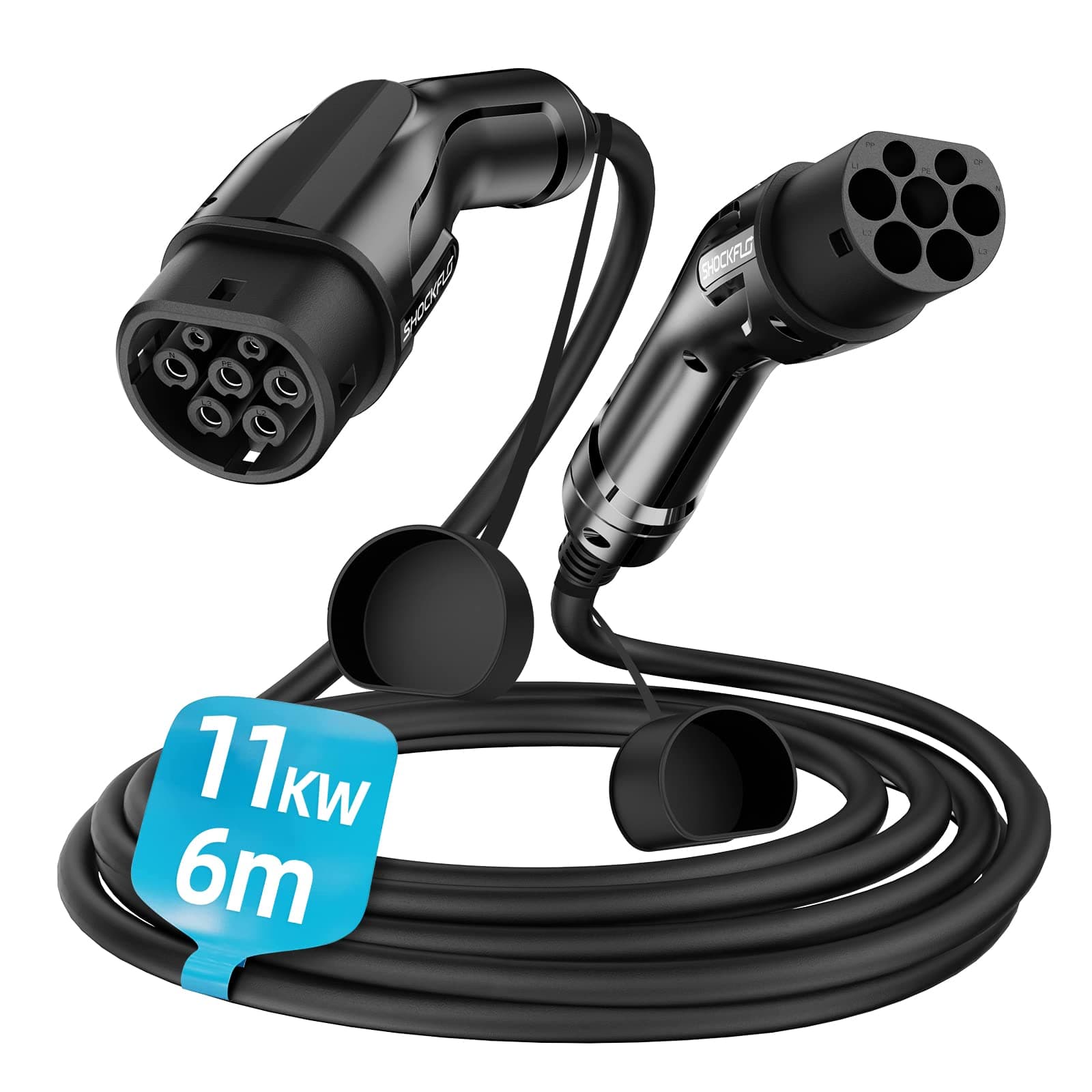 ShockFlo Type 2 Charging Cable for EV, 11 kW 16 A 6 m 3-Phase Electric Car Charging Cable with Bag, Type 2 to Type 2 PHEV Charging Cable Plug, IP54 Waterproof