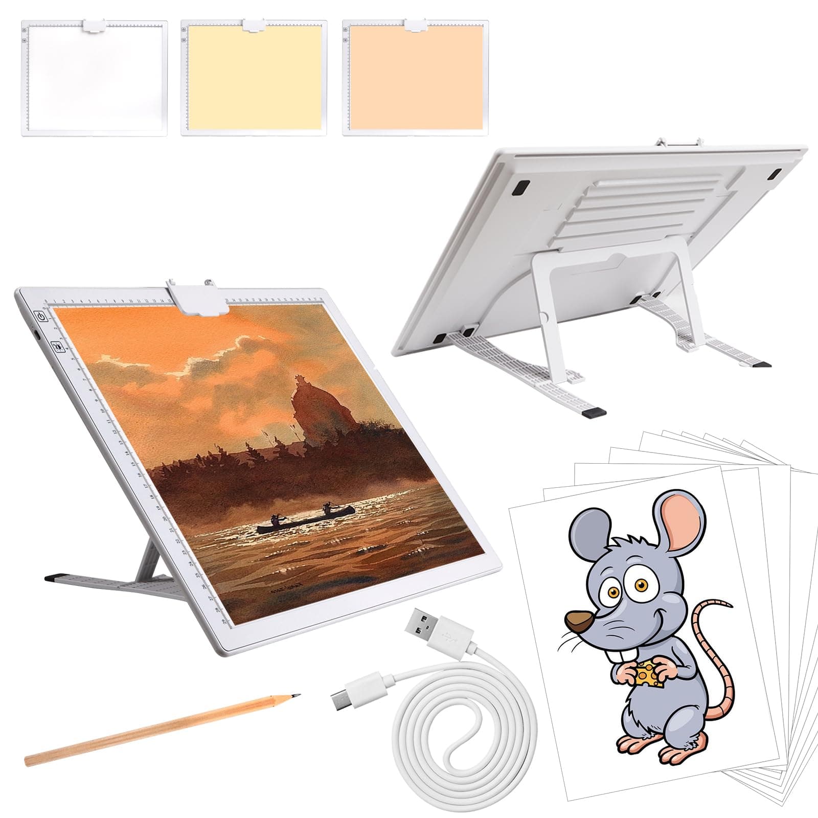 A3 Light Pad, Elice Tracing Light Box 3 Colors Mode Stepless and 6 Levels of Brightness Light Copy Pad, Wireless Rechargeable Led Light Board for Weeding Vinyl Diamond Painting Sketching (White)