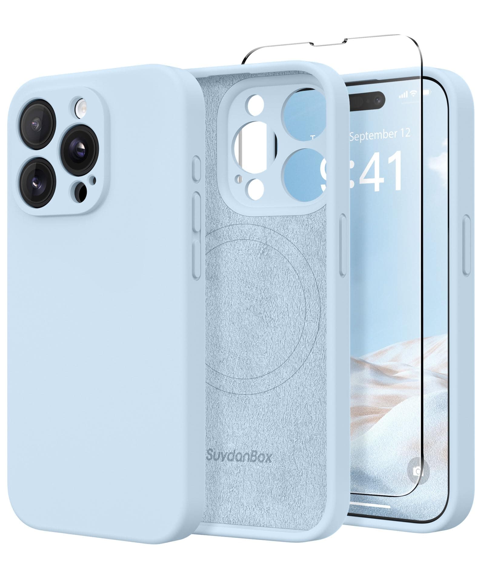 Magnetic for iPhone 14 Pro Case, Compatible with MagSafe, [Full Camera Protection][Screen Protector] Silicone Shockproof Protective Phone Case for iPhone 14 Pro 6.1", Light Blue