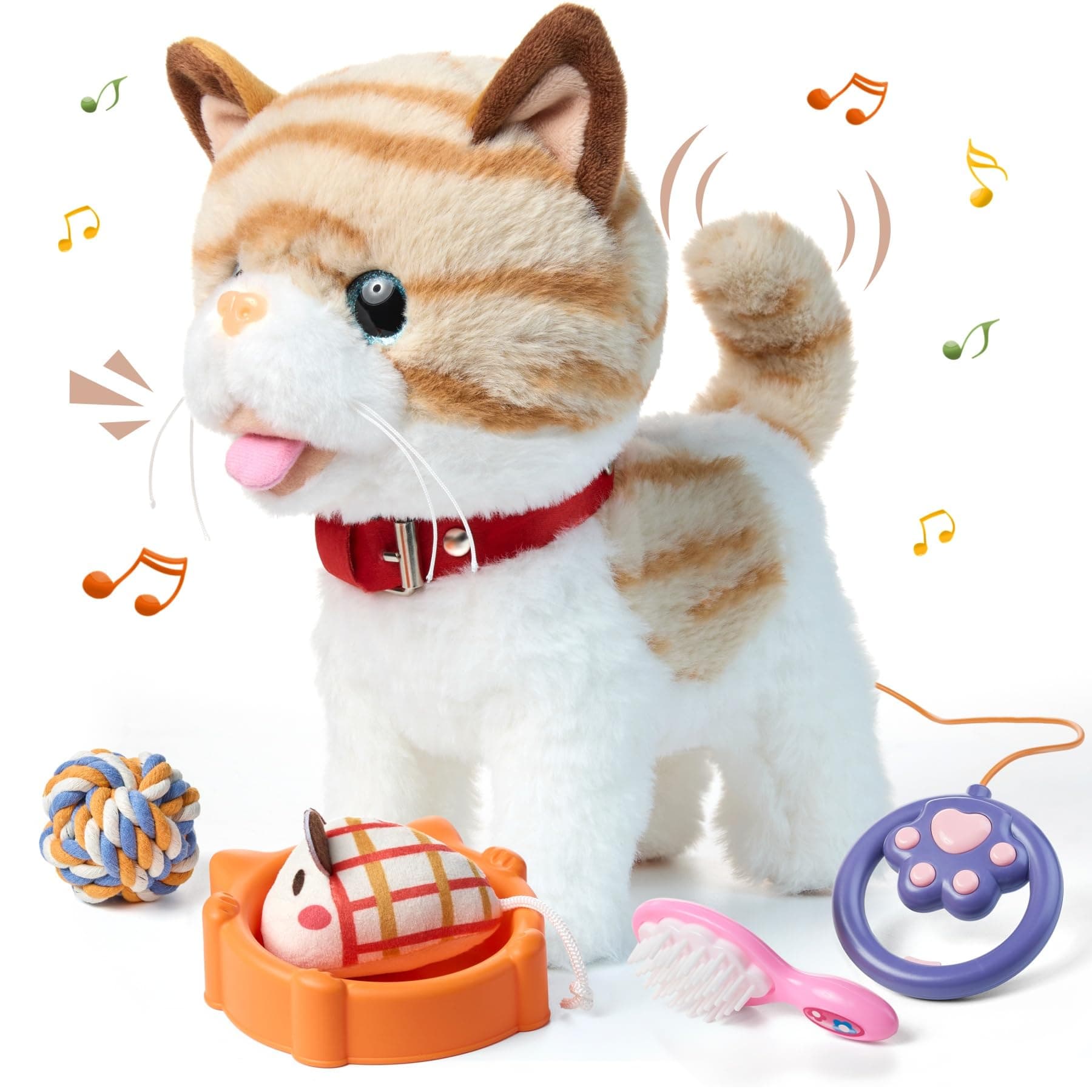 OR OR TU Walking Talking Toy Cat with Remote Control Leash, Plush Pet Electronic Interactive Toys for Kids, Wag Tail, Singing, Pretend Dress Up Realistic Stuffed Cat Age 3 4 5+ Years Old Best Gift