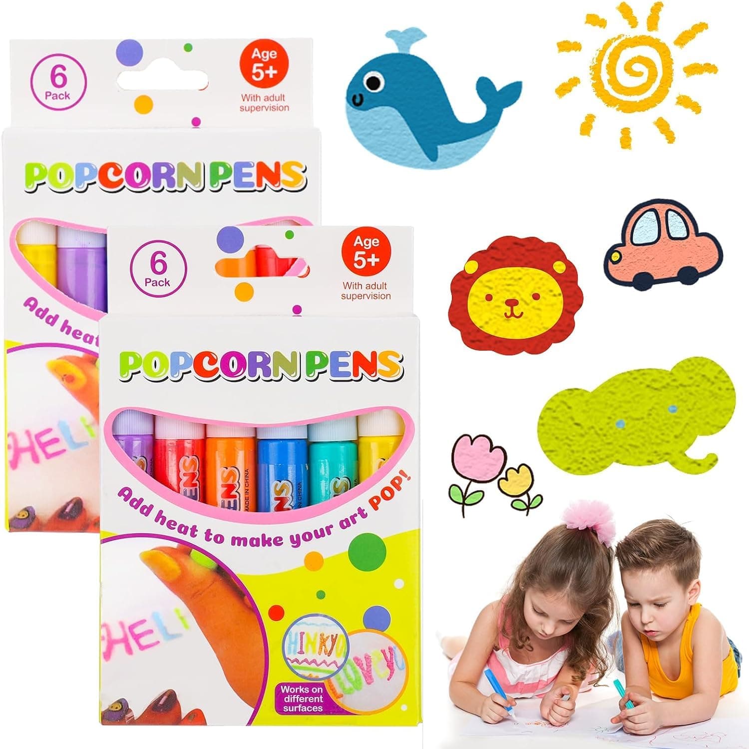 BIGTHREE® 12 PCS 3D Puffy Bubble Pen, DIY Bubble Popcorn Drawing Pens, 3D Art Safe Pen, Magic Puffy Pens, Magics Colour for Fun Art Supplies, Drawing Birthday Gift (2-boxes)