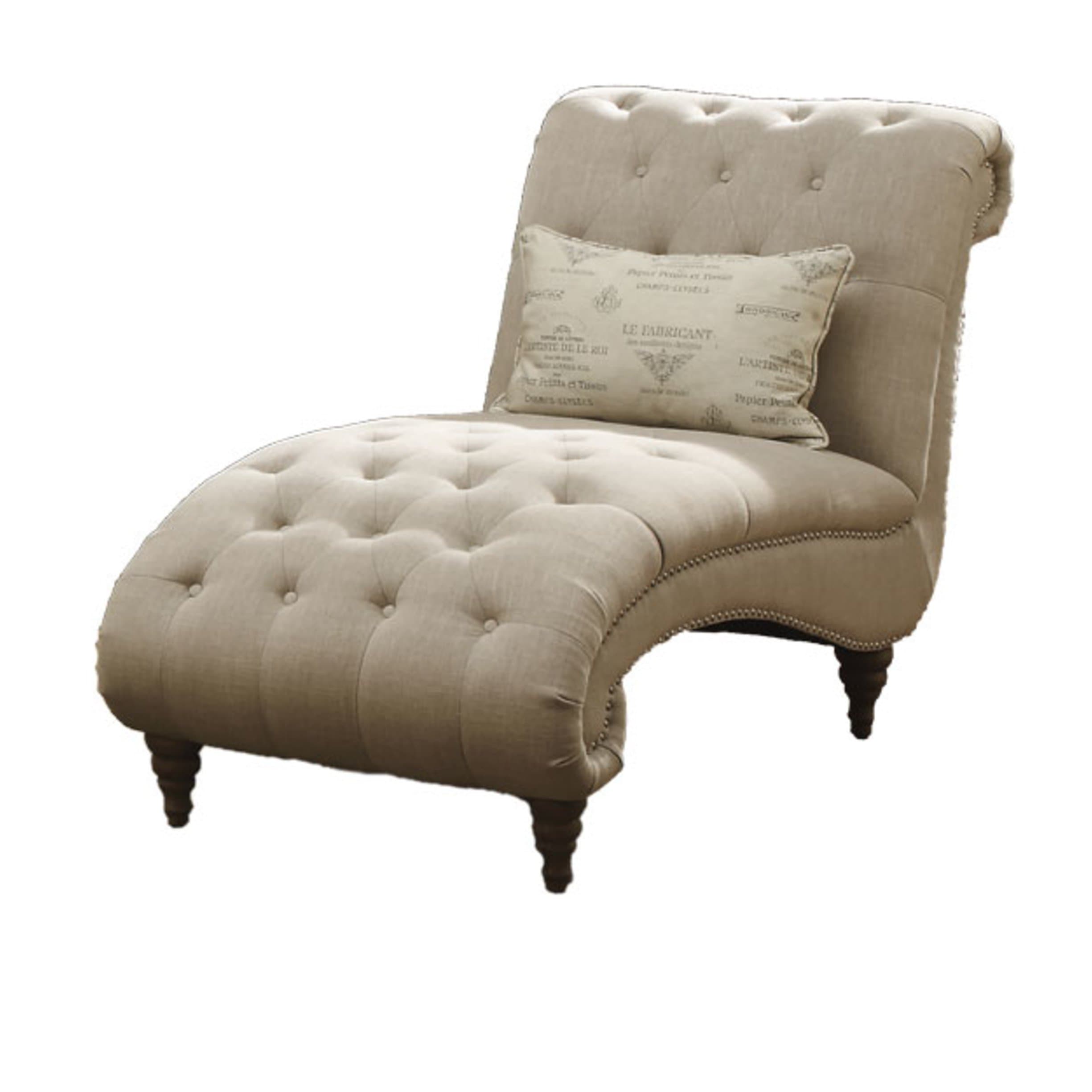 Emerald Home Hutton II Off White Chaise, with Pillows, Button Tufting, Nailhead Trim, and Turned Legs