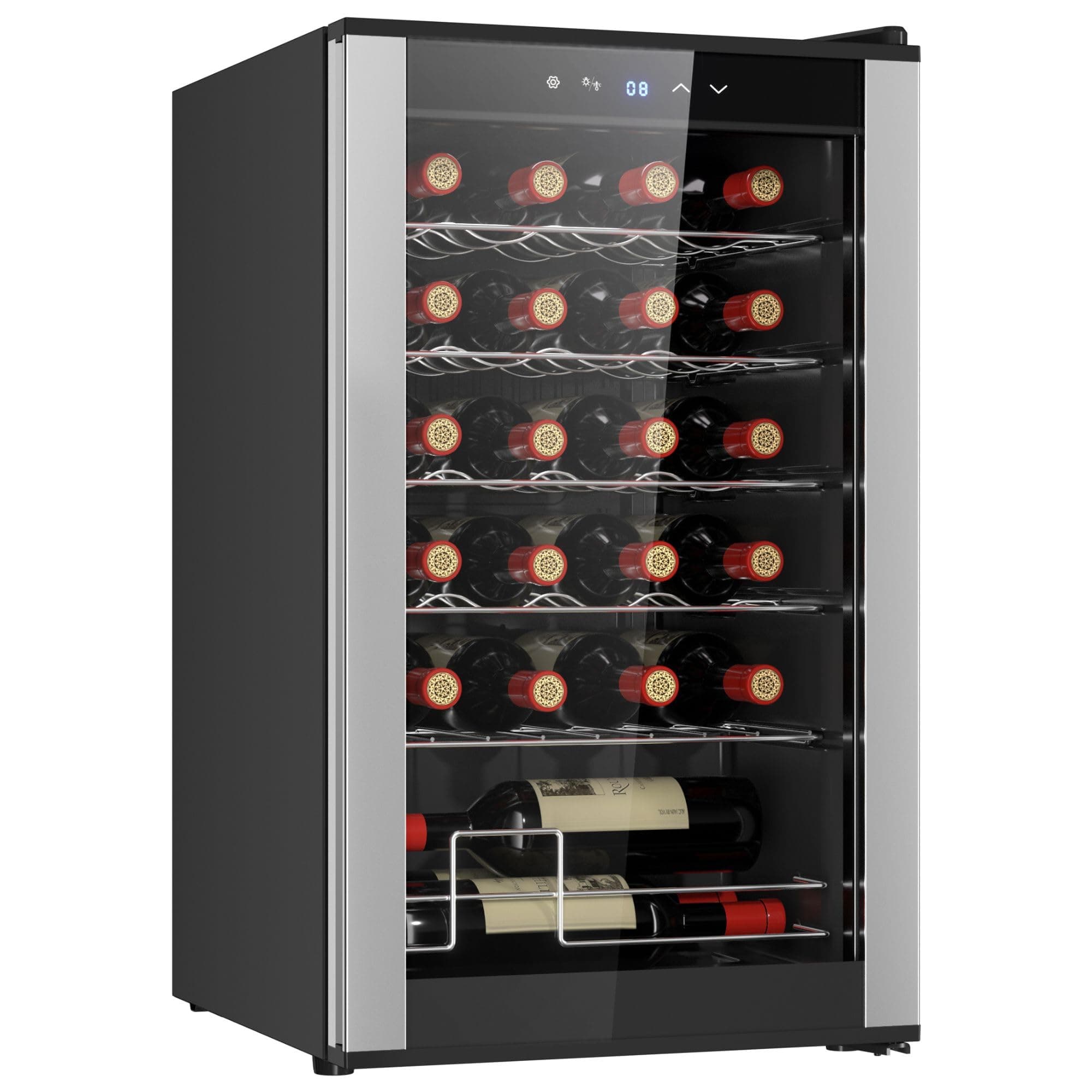 24 Bottle Wine Fridge – Freestanding Wine Cooler with Glass Door, 2.4 cu. ft (68 L), Beverage Can Refrigerator, Digital Temperature Control, Ideal for Red, White, Sparkling Wine, Champagne
