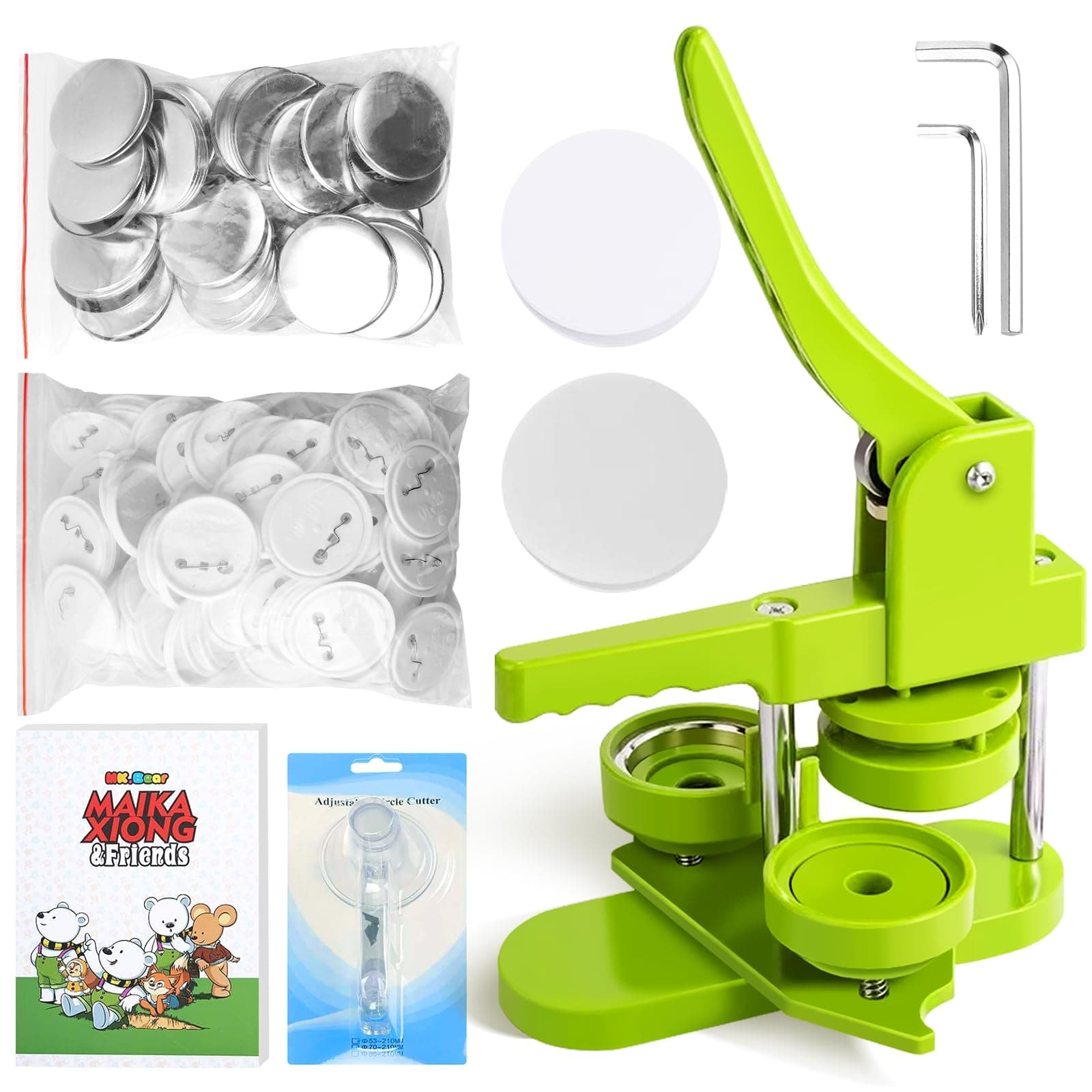 58mm DIY Pin Badge Button Maker Machine Kit with Free 100pcs Parts, Magic Book & Circle Cutter for Kids, Teens & Adults