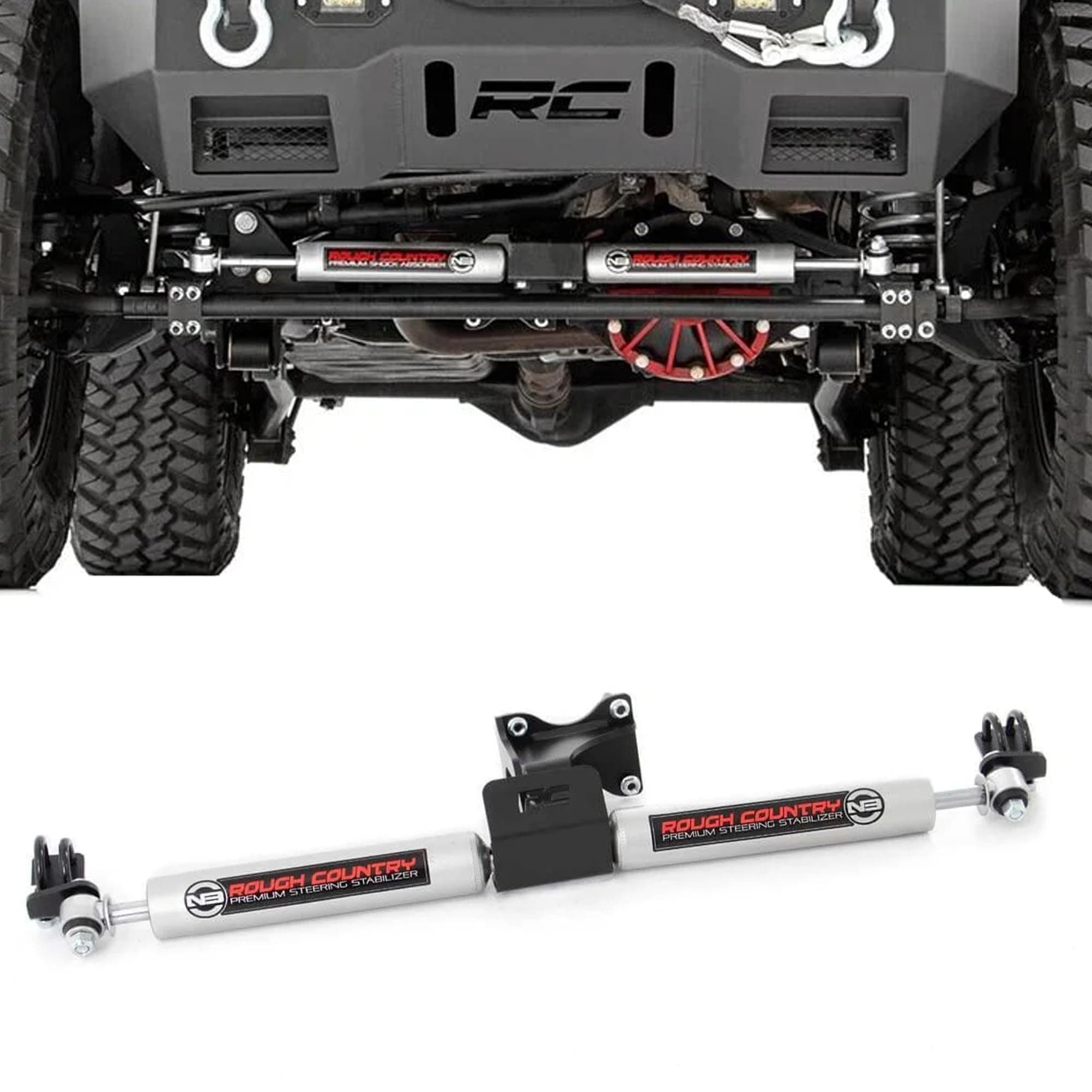 Rough Country N3 Dual Steering Stabilizer for 07-18 Jeep Wrangler JK - 8734930