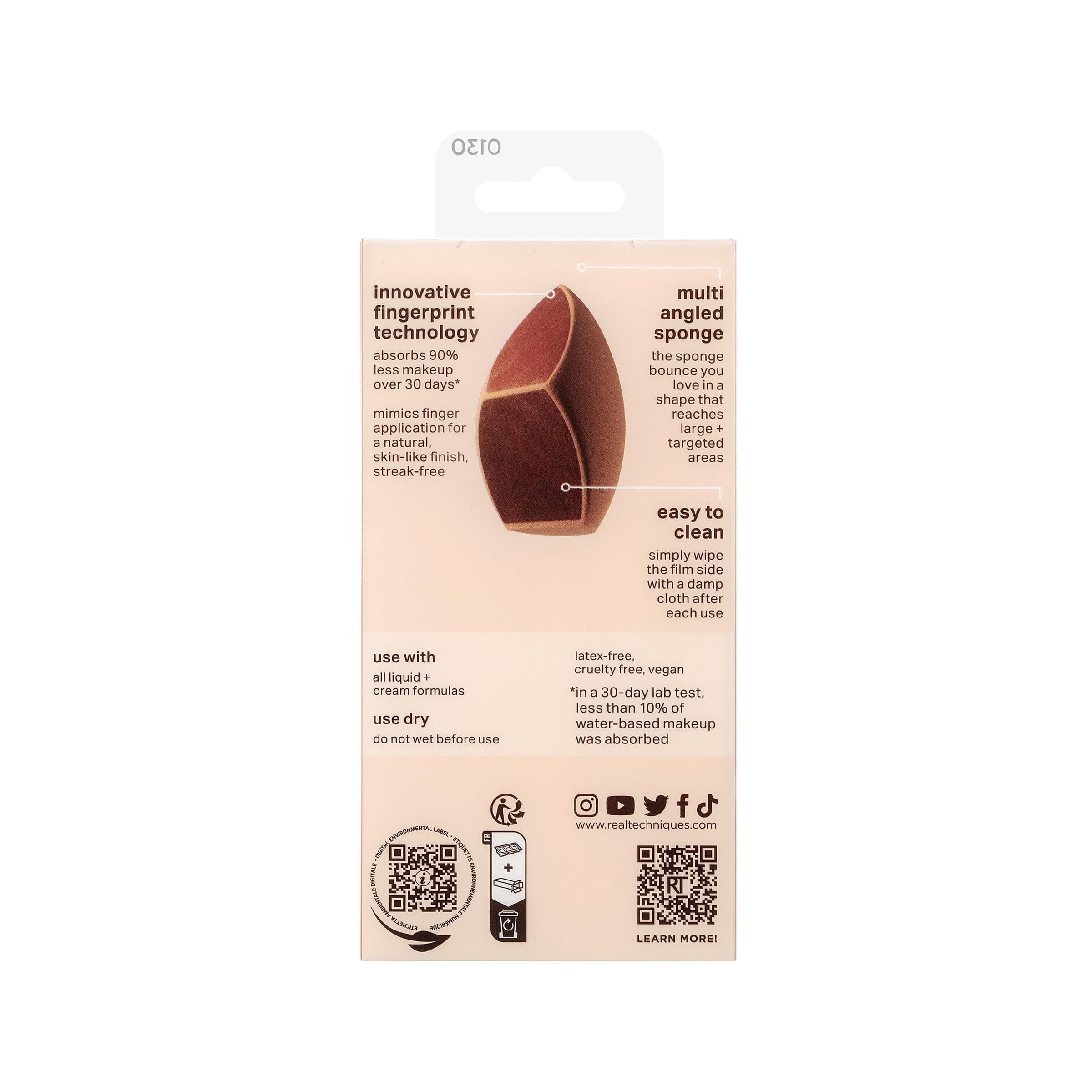 Real Techniques Makeupsaver Sponge, Makeup Blender Sponge For Liquid & Cream Formulations, Natural Finish & Reduces Makeup Waste, Targeted Application, Cruelty & Latex-Free, 1 Count