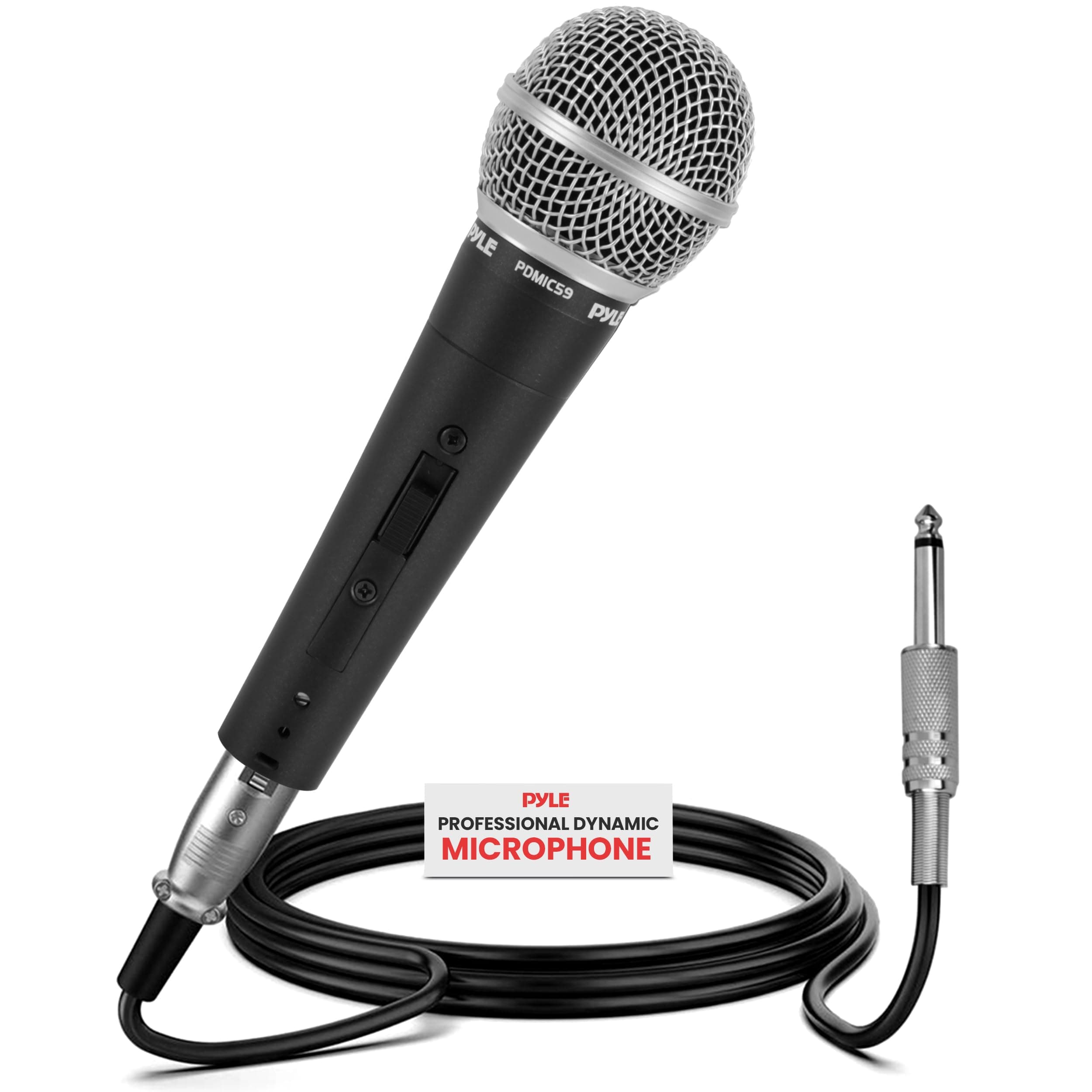 Professional Dynamic Vocal Microphone - Moving Coil Cardioid Unidirectional Handheld With On/Off Switch Includes 15Ft XLr Audio Cable To 1/4'' Connection Pdmic59