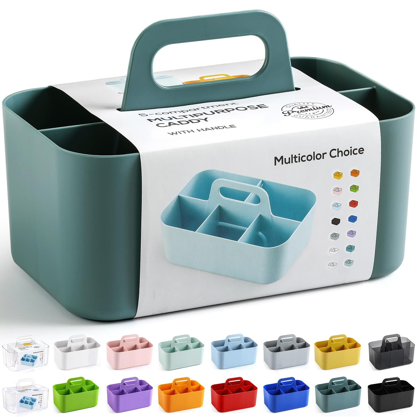 Multiuse Caddy Organizer with Handle - Stackable Plastic Tote Bin - Art Craft Supplies, Office, Desk, Stationery Pen Holder, Kitchen, Utensil, Makeup, Bathroom, Shower, Cleaning, Dorm Organizer - Cyan