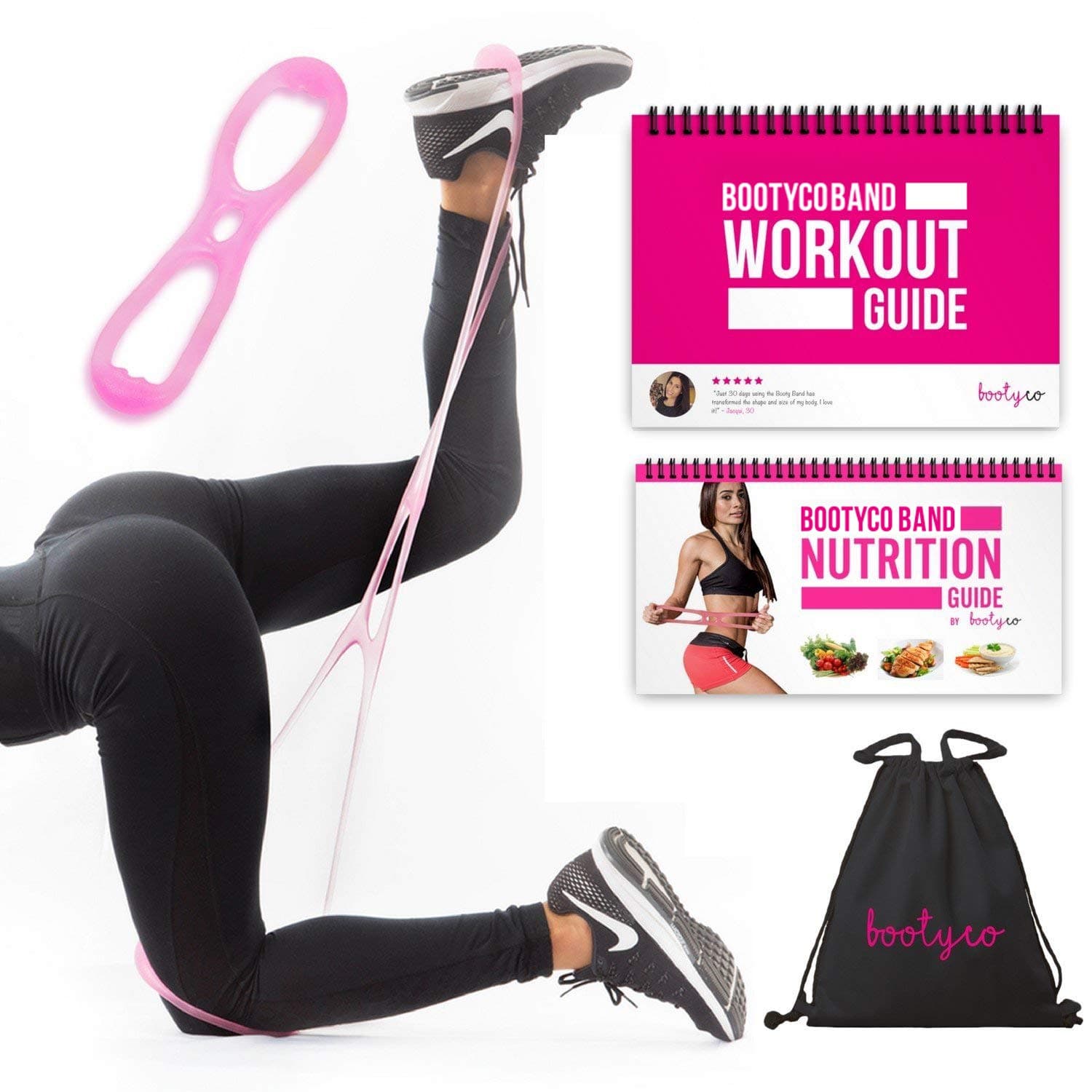 Authentic BootyCo Booty Building Band Workout Resistance Band Program- Targeted Booty Workout to Lift, Sculpt & Tone- Brazilian Butt Lift Booty Building Band System! Workout Guide & Gym Bag.