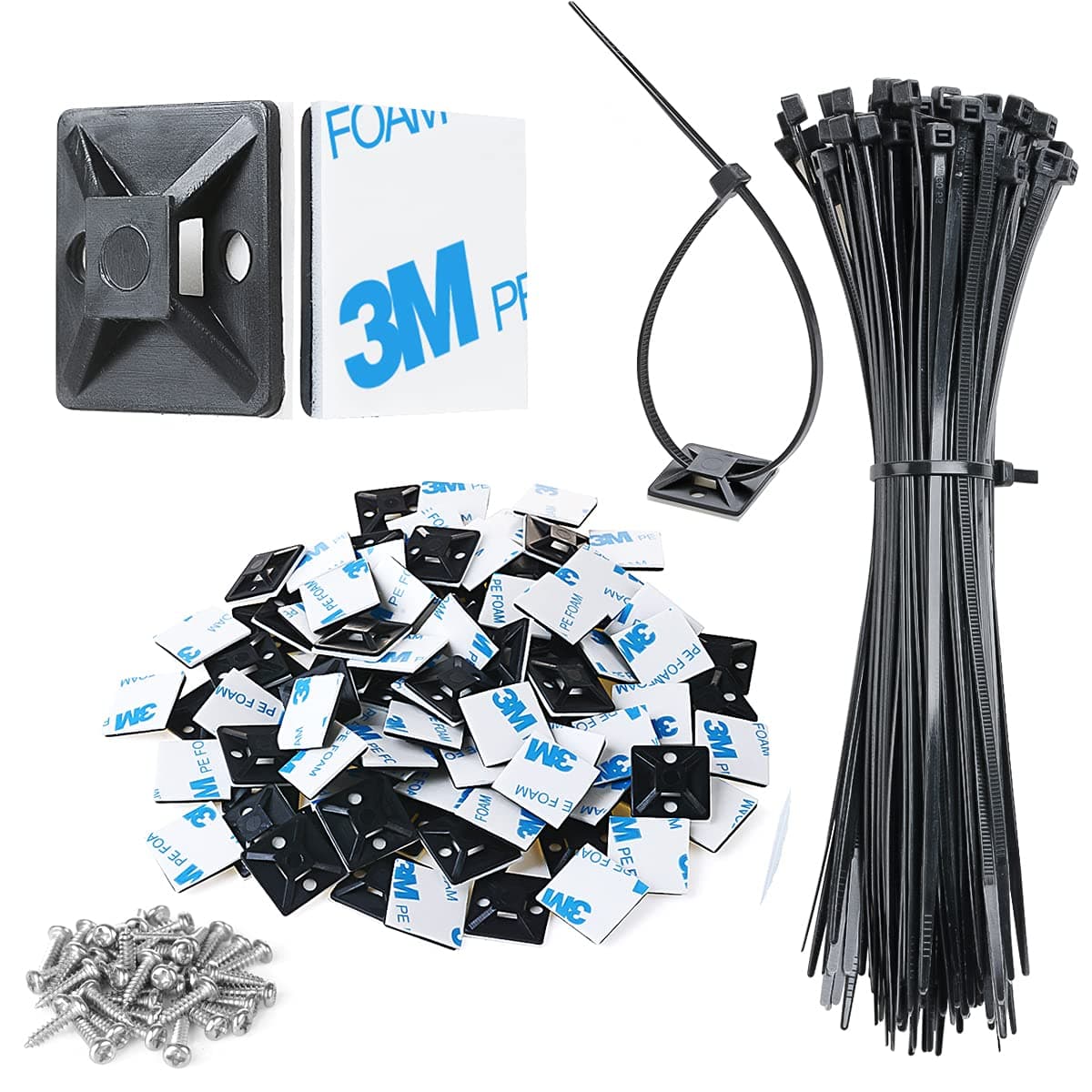 100PCS Black Zip Tie Mounts