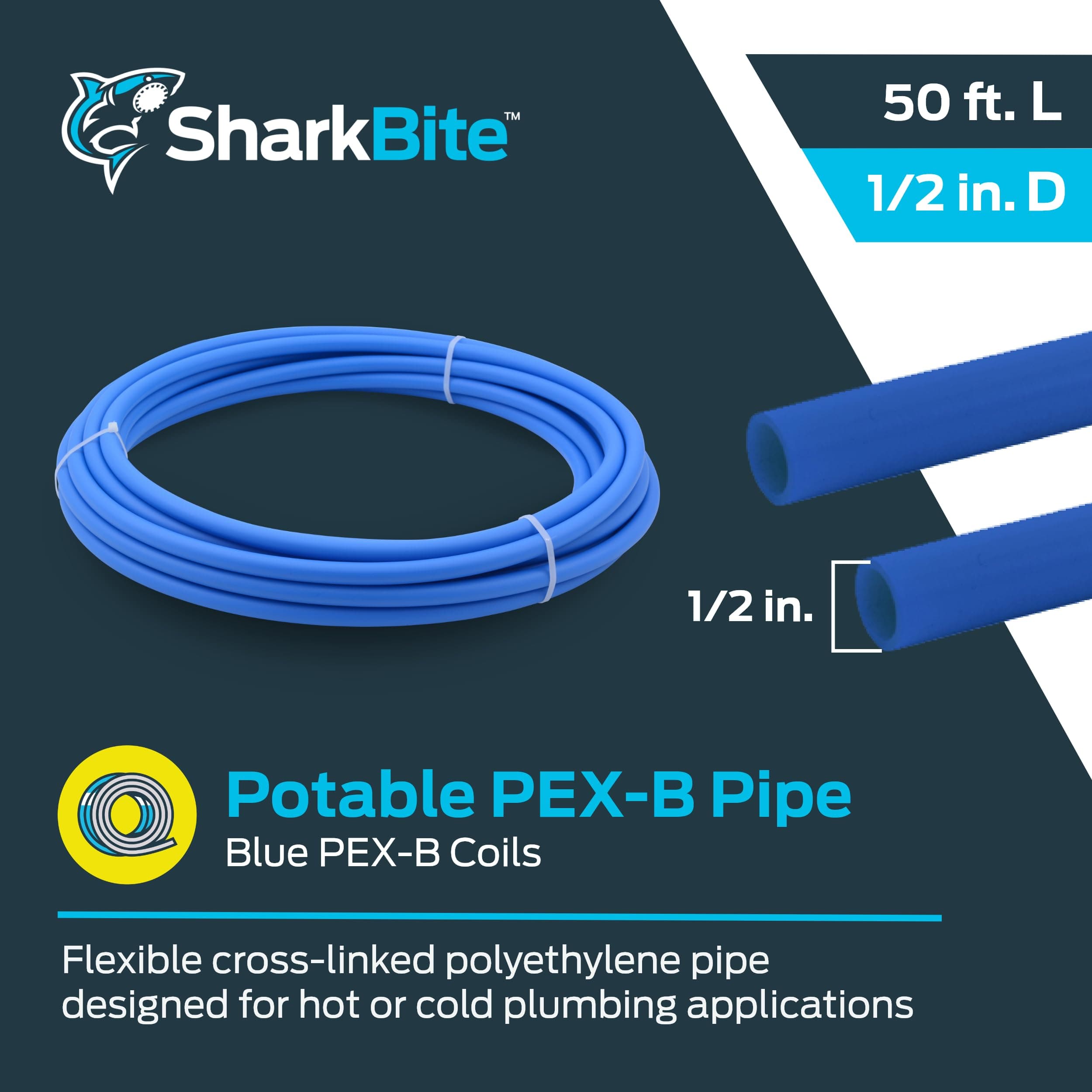 SharkBite U860B50 PEX Pipe, Blue, 50-Foot