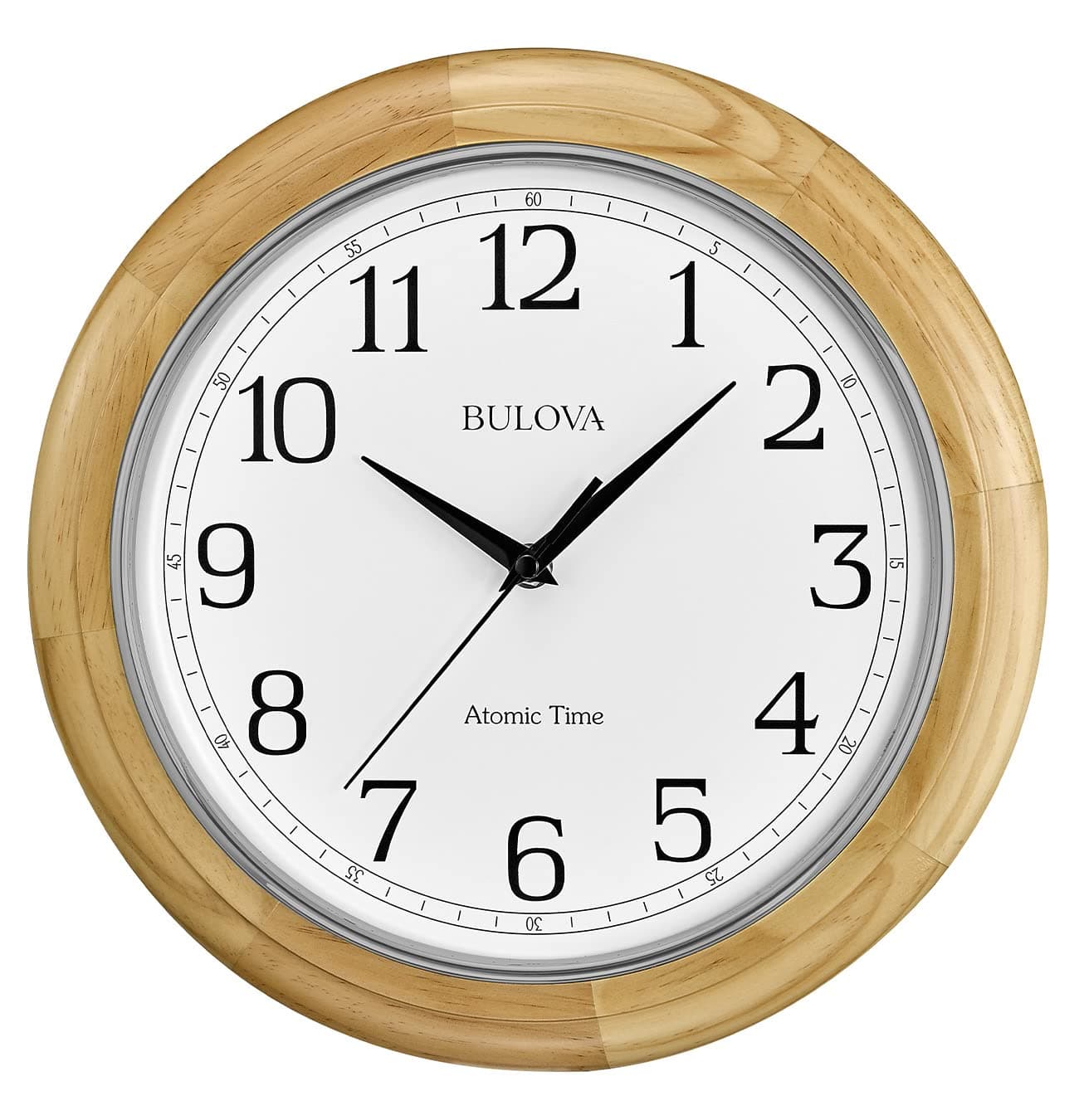Wooden Atomic Analog Wall Clock, C5005 Atomic Time 3, Sets Automatically, Quartz Battery