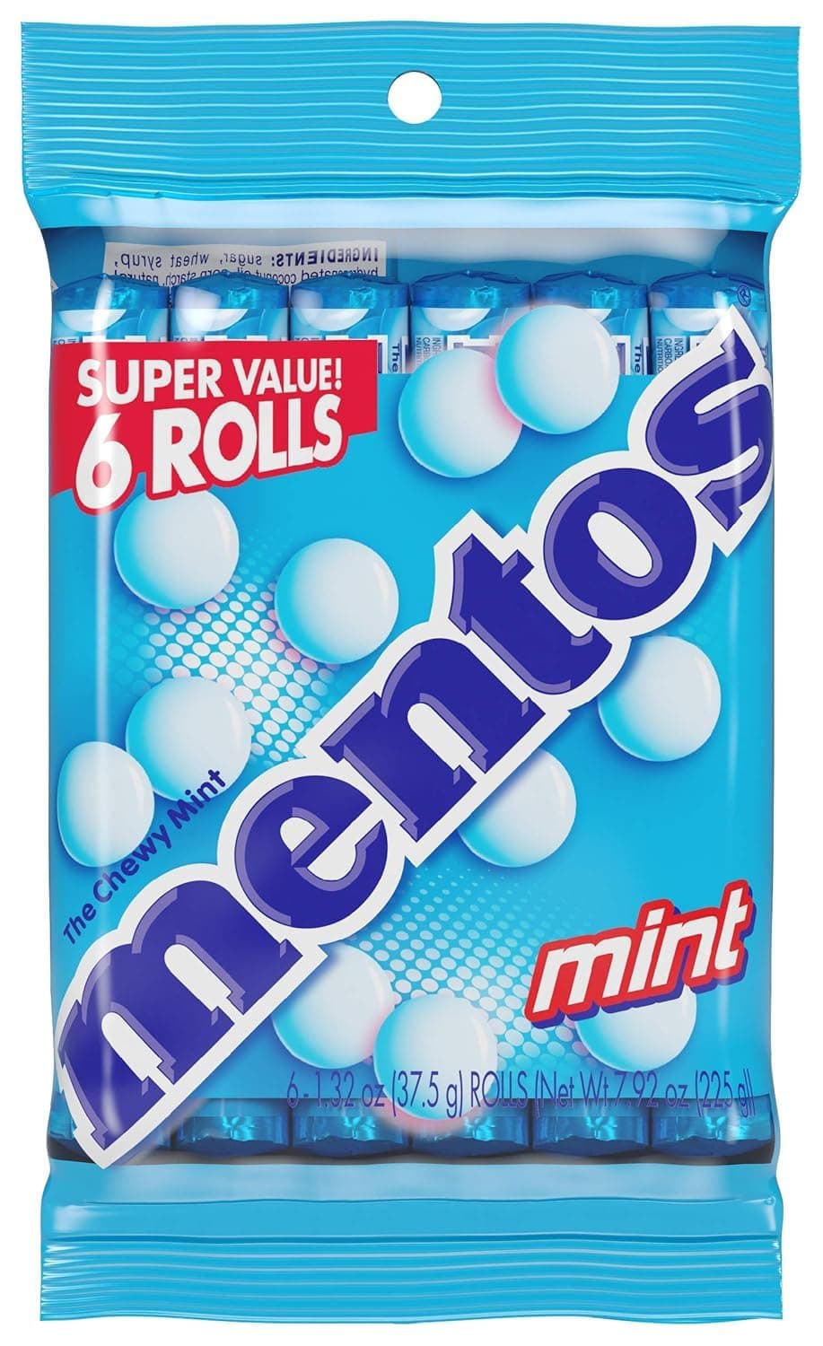Mentos Chewy Mint Candy Roll, Mint, Mint Candies, 14 Pieces Per Roll, 6 Count Party Pack