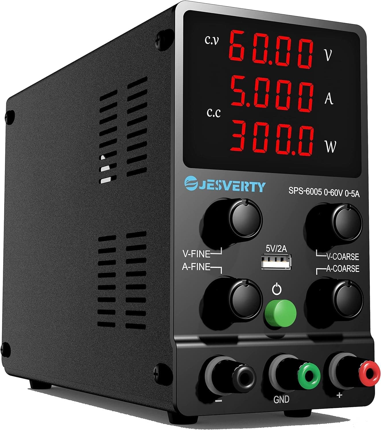DC Power Supply Variable, 60V 5A Adjustable Switching Regulated DC Bench Power Supply with High Precision 4-Digits LED Display, 5V/2A USB Port, Input AC220V 50Hz SPS-6005