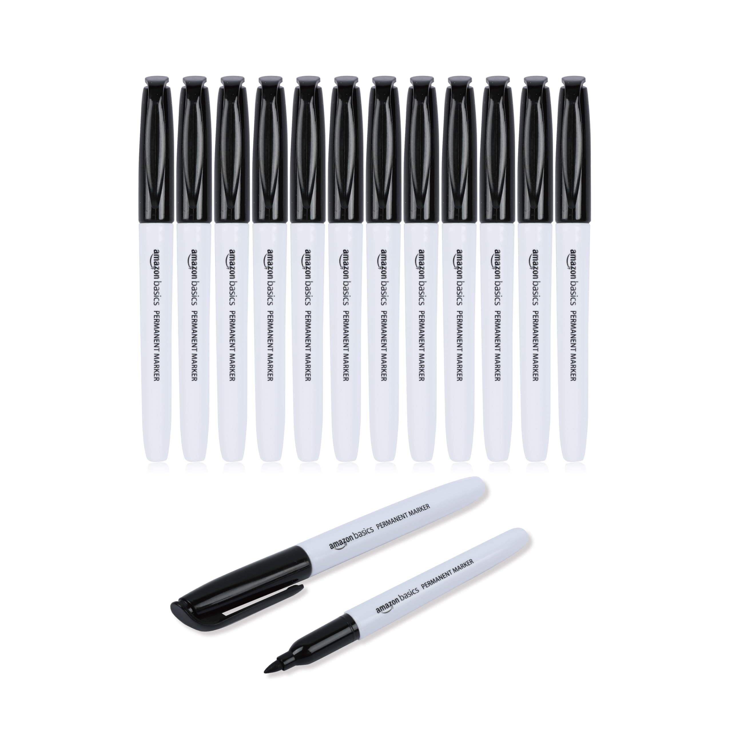Amazon Basics Fine Tip Permanent Markers for Writing, Drawing, Quick Drying, Office, School, and Home Use, Black, 12 Pack