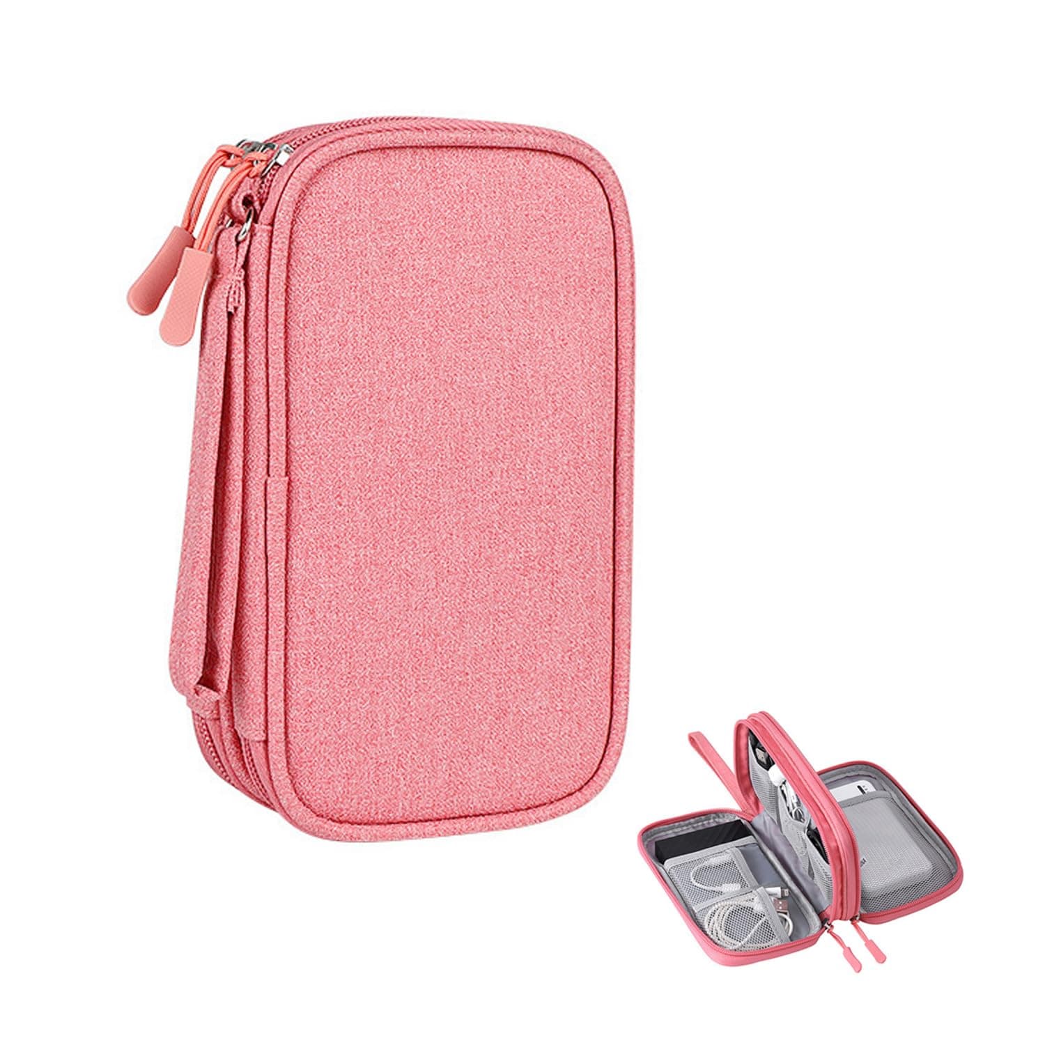 USHXVG 1 Piece Double-Layer Accessory Storage Bag, Waterproof Storage Bag, Travel Storage Bag, Travel Necessities, Travel Cosmetic Bag, Luggage Accessories, Electronic Accessories Storage Box (Pink)