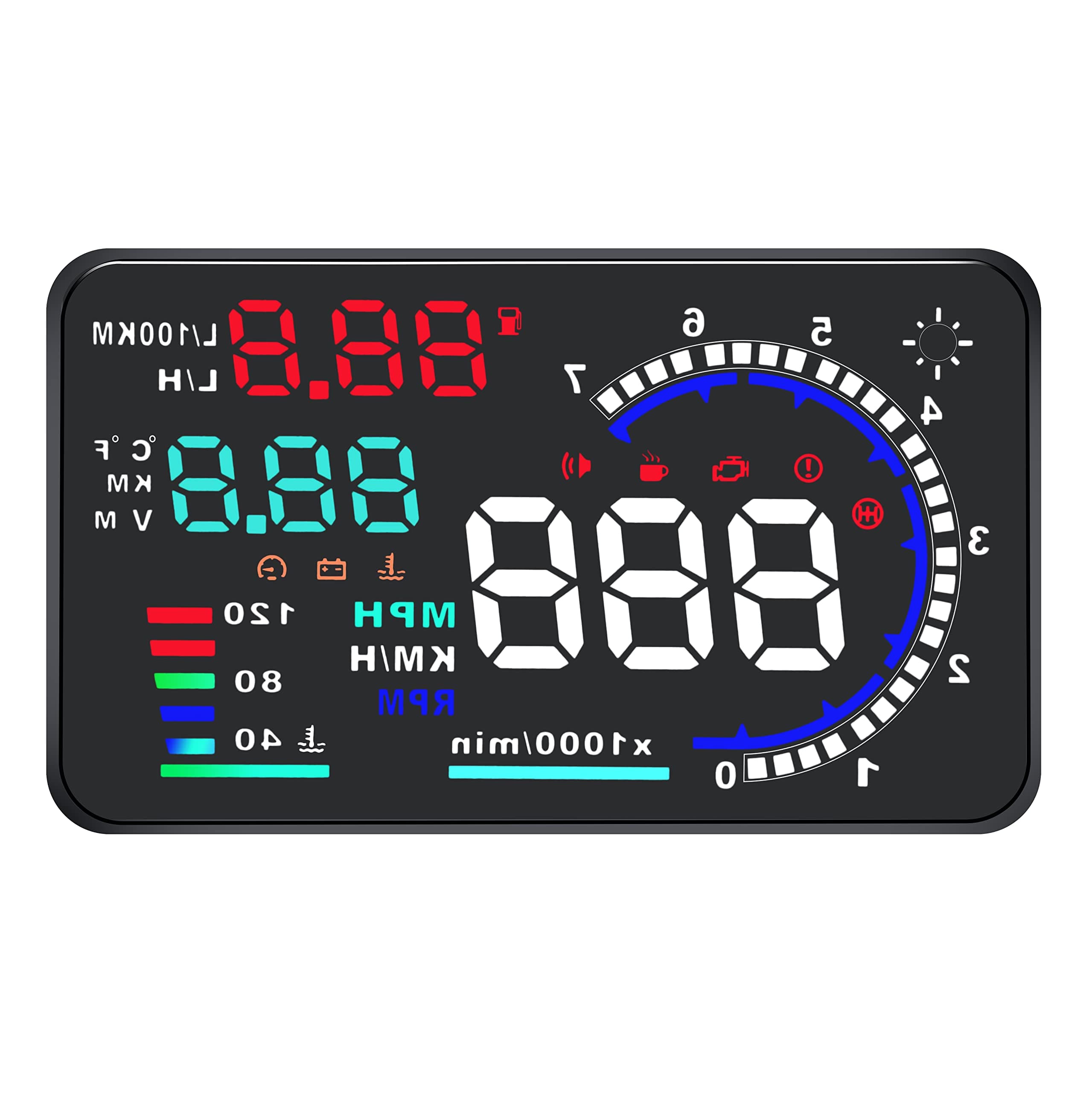 KAOLALIA8 HUD Display 5.5" Dash Screen Projector OBD2 Auto Gauge RPM MPH Speedometer Overspeed Warning Fuel Consumption Temperature Speed Heads Up Windshield Display Multiple-Color Bright for Cars