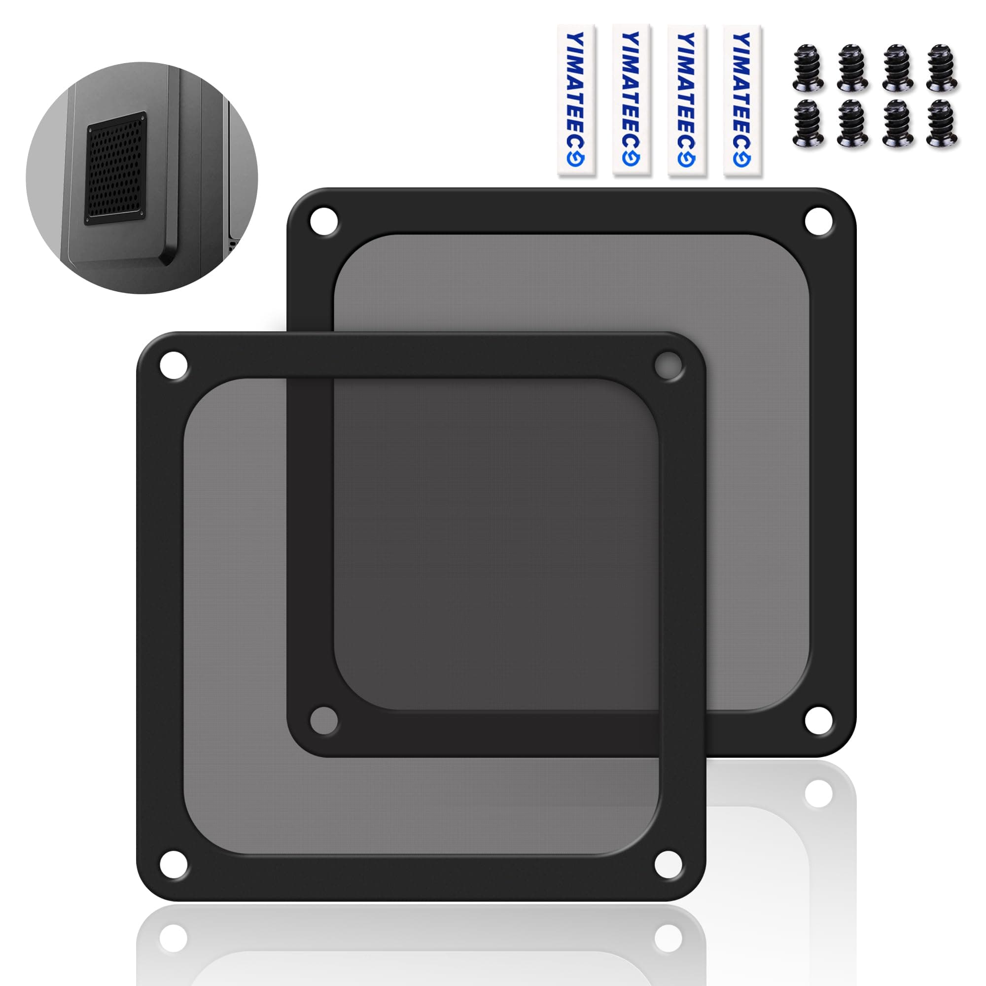 Dust Filter PC 120mm for Computer Cooler/PSU/Routers Nylon 80 Mesh, Magnetic Frame PC Fan Dust Mesh Cooler Filter Dustproof Computer Fan Grills (Nylon, 120 * 120mm, 2pcs, Black)